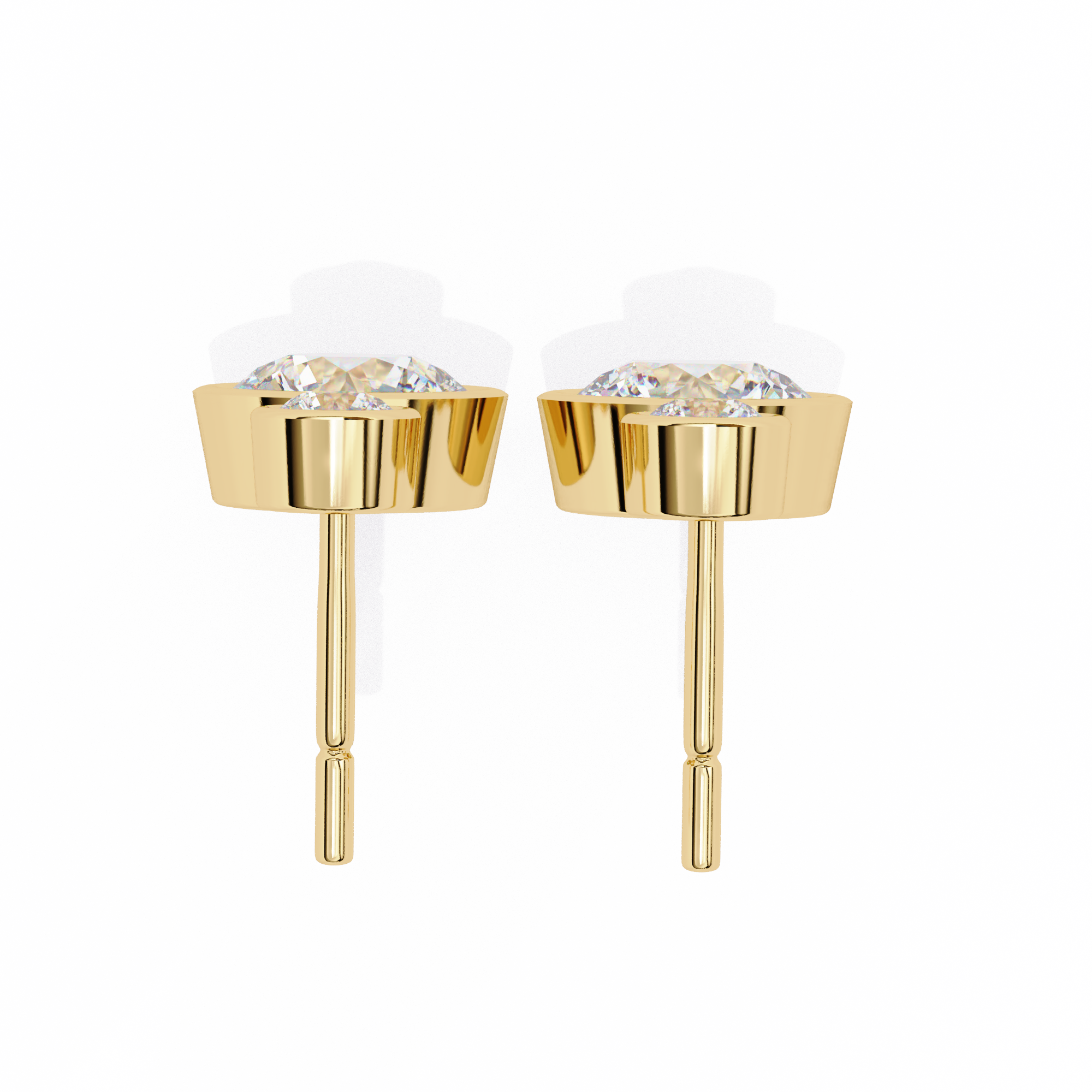 WOKE ™ VVS-F Lab Grown Round cut Diamond BEZEL studs in 14/18k Gold