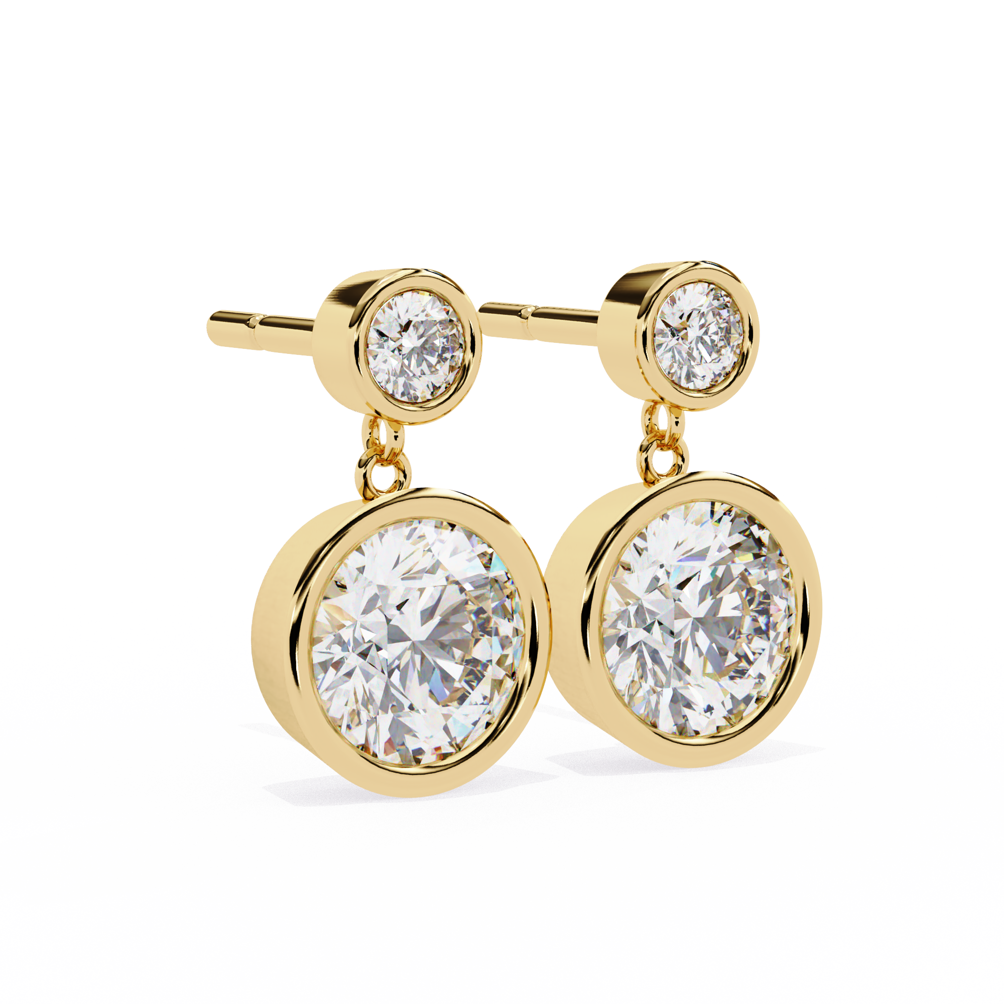 WOKE ™ VVS-F Lab Grown Round cut Diamond BEZEL studs in 14/18k Gold
