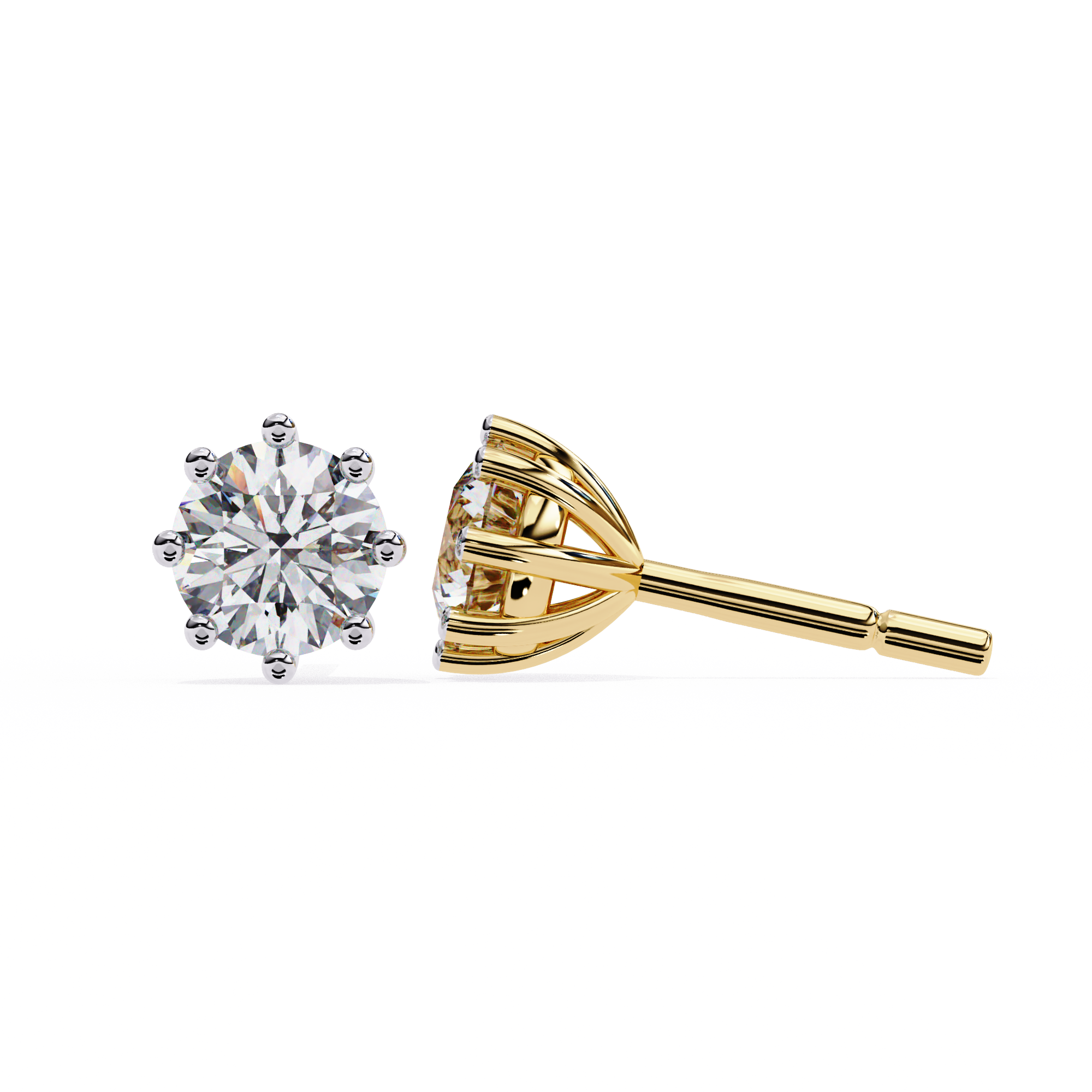 WOKE ™ VVS-F Lab Grown Round cut Diamond 8 prong studs in 14/18k Gold