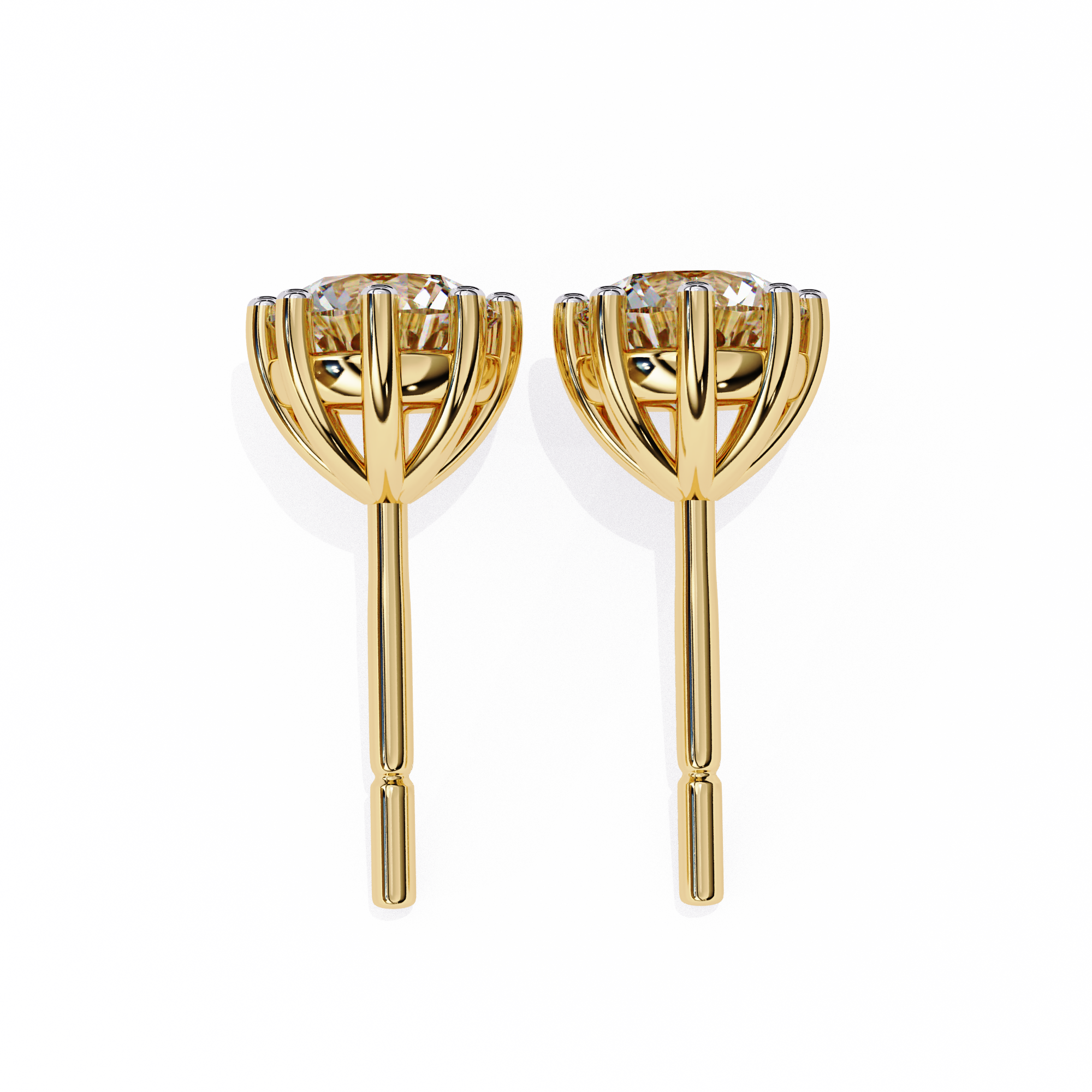 WOKE ™ VVS-F Lab Grown Round cut Diamond 8 prong studs in 14/18k Gold