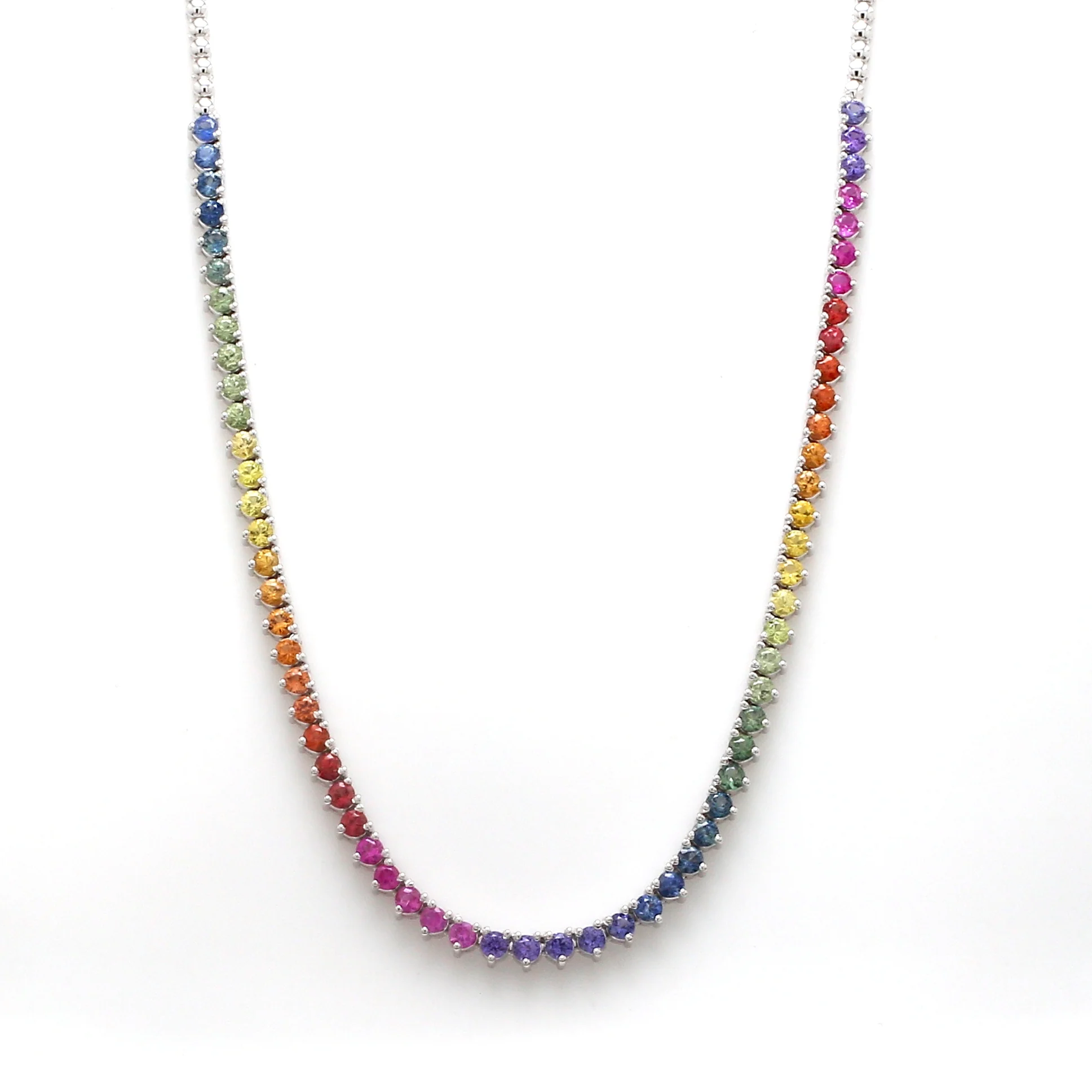 Rainbow Sapphire Vibrant 3mm Three Prong Tennis Necklace | WOKE