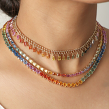 Rainbow sapphire emerald cut tennis necklace | WOKE