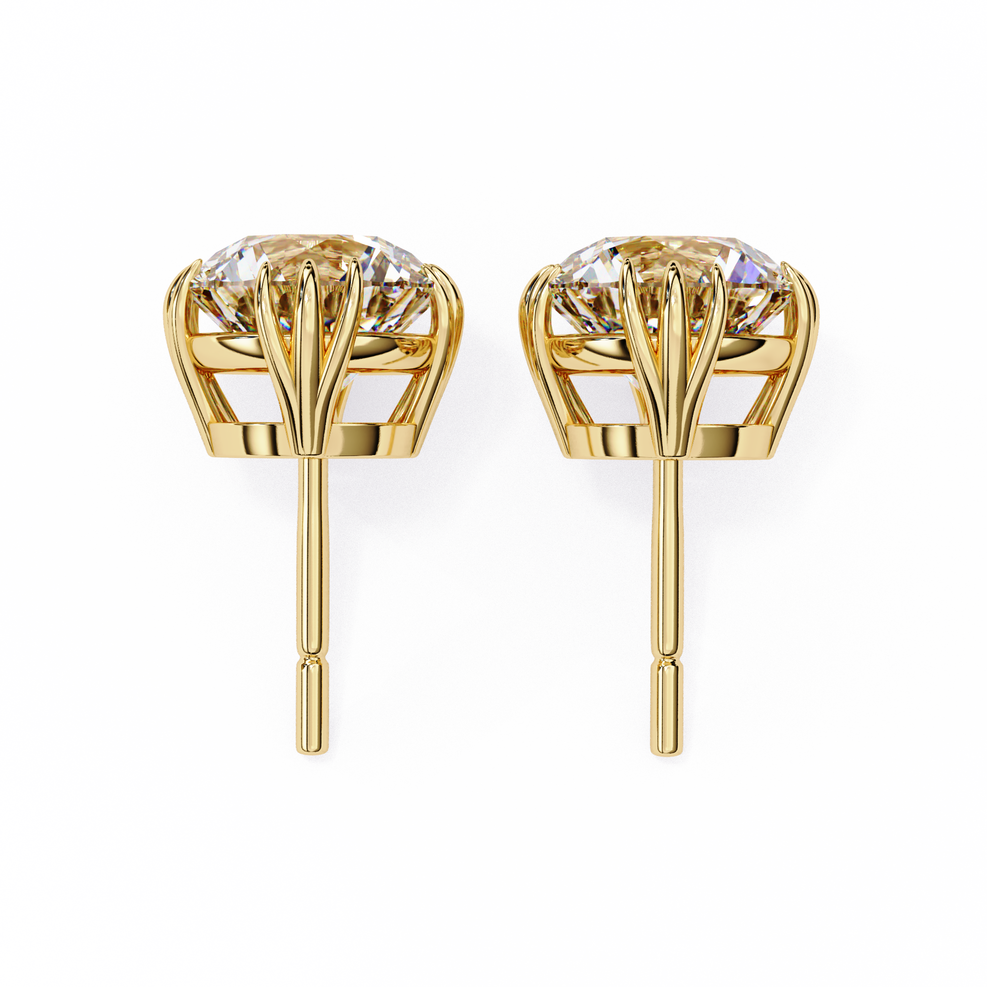 WOKE ™ 1.40 CARAT Triple Claw Prong  VVS-EF ROUND CUT Lab Grown Diamond Studs in 14/18k Gold