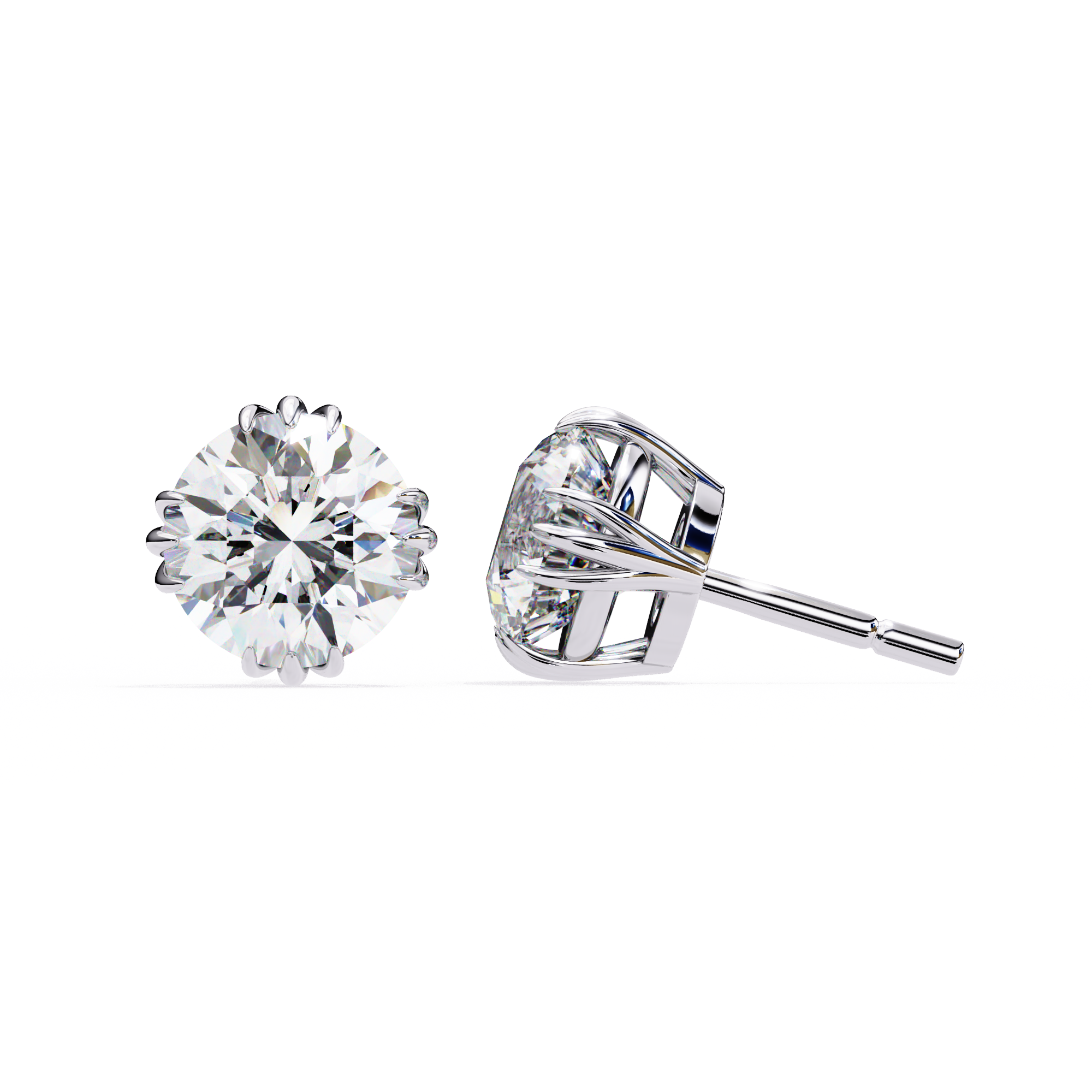 WOKE ™ 1.40 CARAT Triple Claw Prong  VVS-EF ROUND CUT Lab Grown Diamond Studs in 14/18k Gold|
