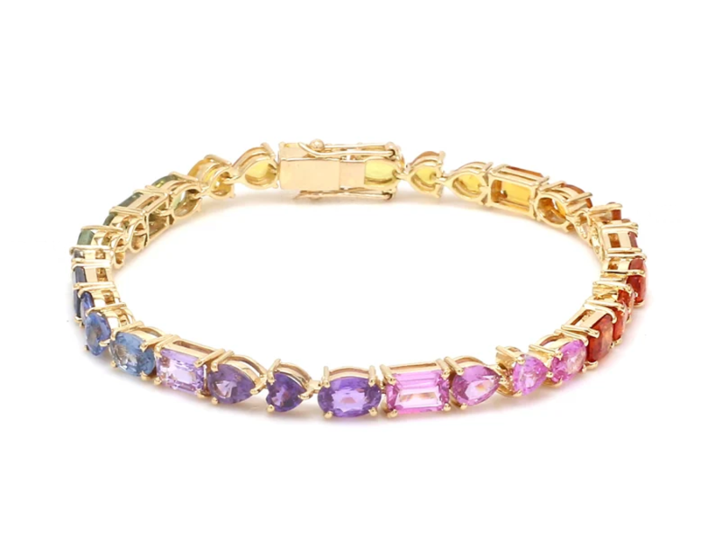Rainbow sapphire emerald cut mix shape tennis bracelet  | WOKE