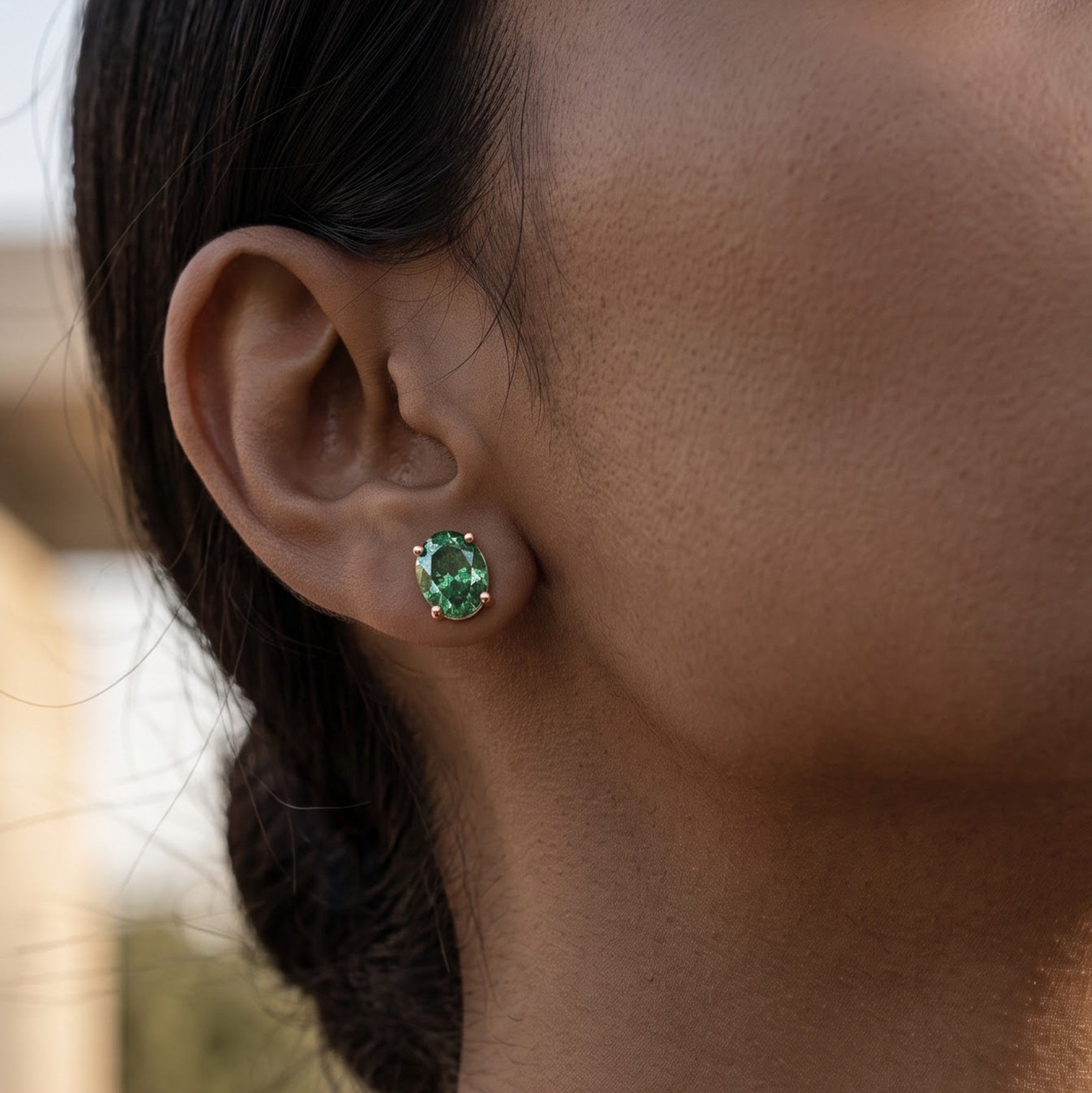 5 CT Green Sapphire Studs in 9K Gold/925 Silver |WOKE