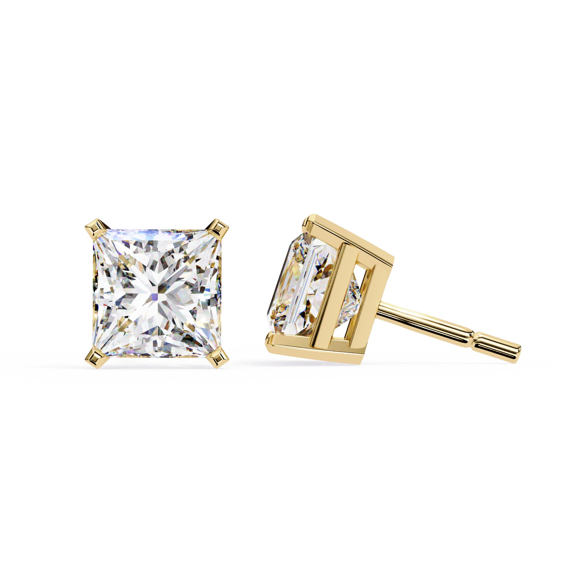 WOKE ™ 1.40 CARAT Prong  VVS-EF Princess cut Lab Grown Diamond Studs in 14/18k Gold