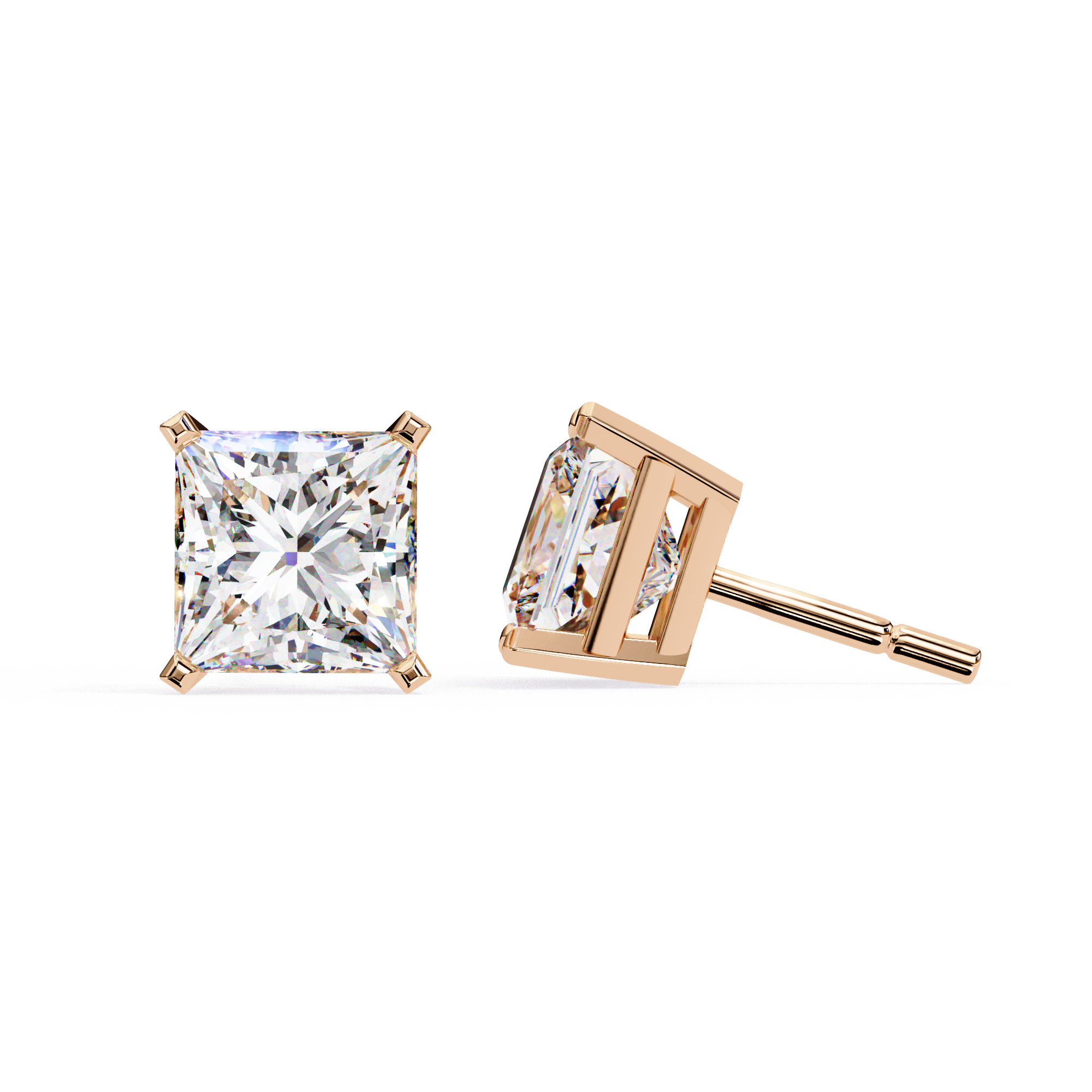 WOKE ™ 1.40 CARAT Prong  VVS-EF Princess cut Lab Grown Diamond Studs in 14/18k Gold