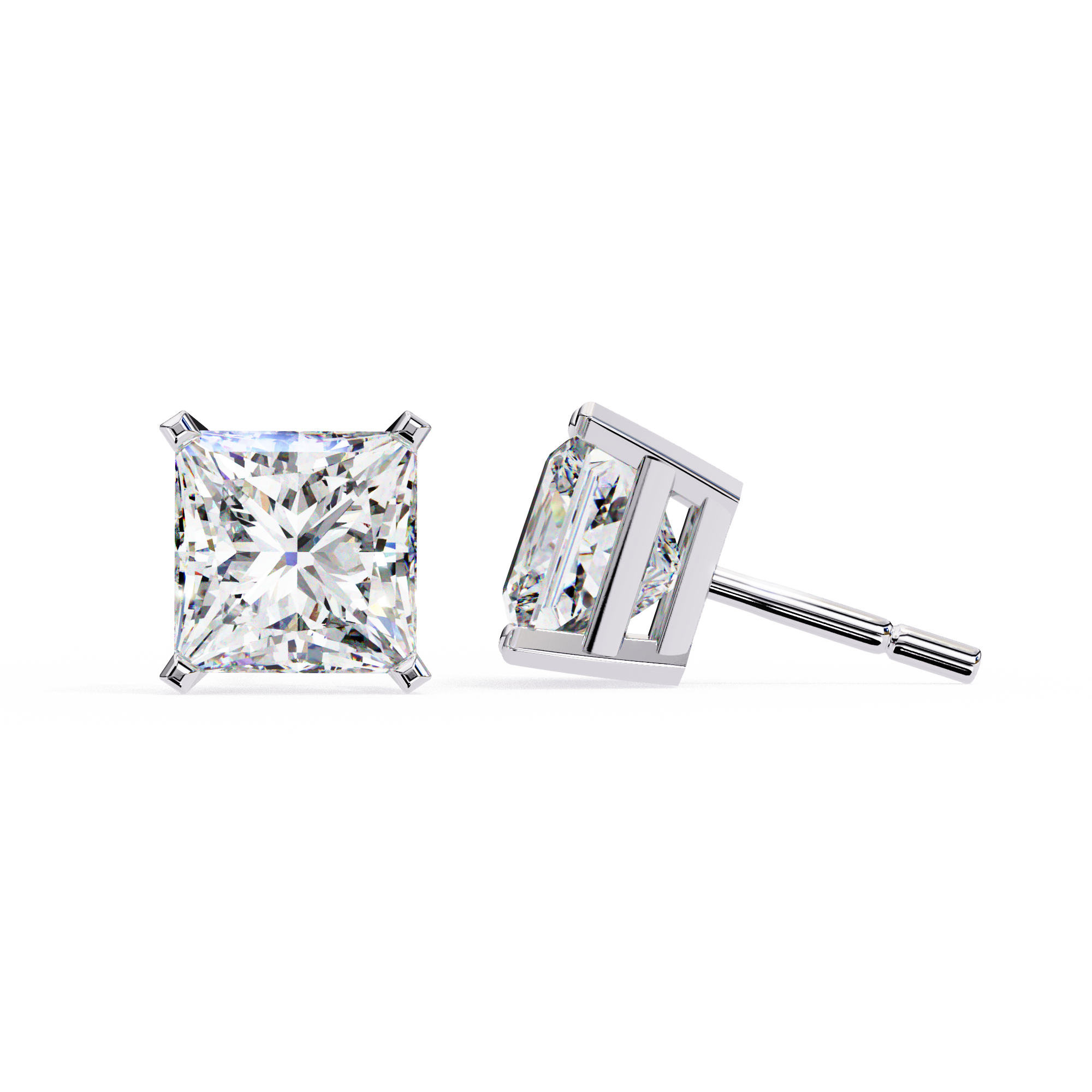WOKE ™ 1.40 CARAT Prong  VVS-EF Princess cut Lab Grown Diamond Studs in 14/18k Gold|