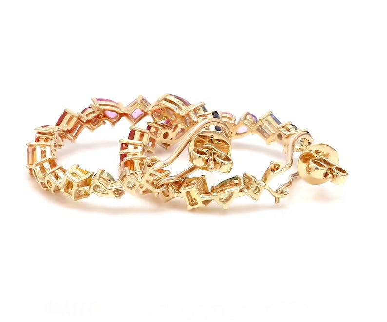 Multi sapphire emerald cut hoops| WOKE