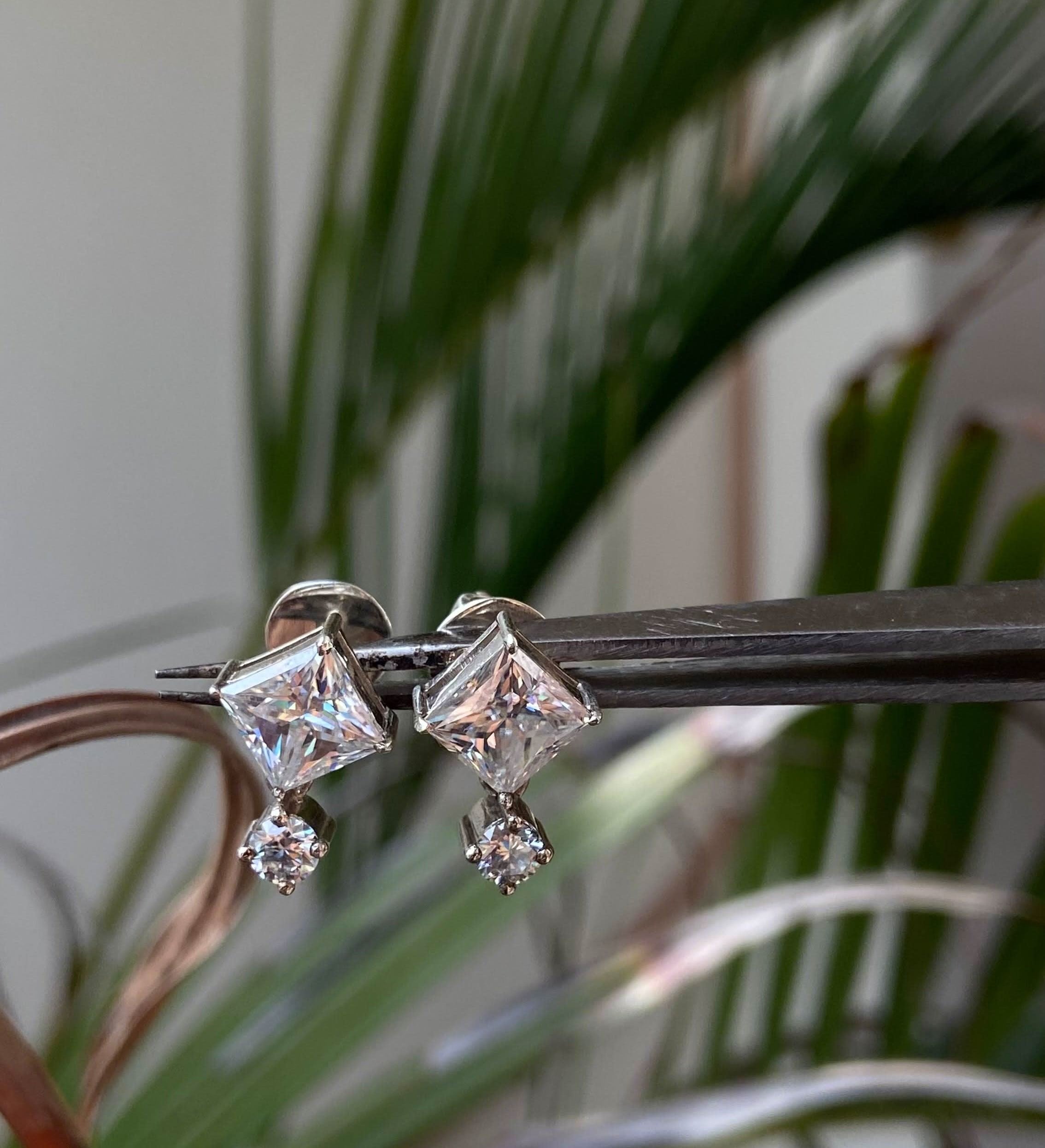 2 carat Moissanite ear studs with round drop| 925 sterling silver | GRA certified
