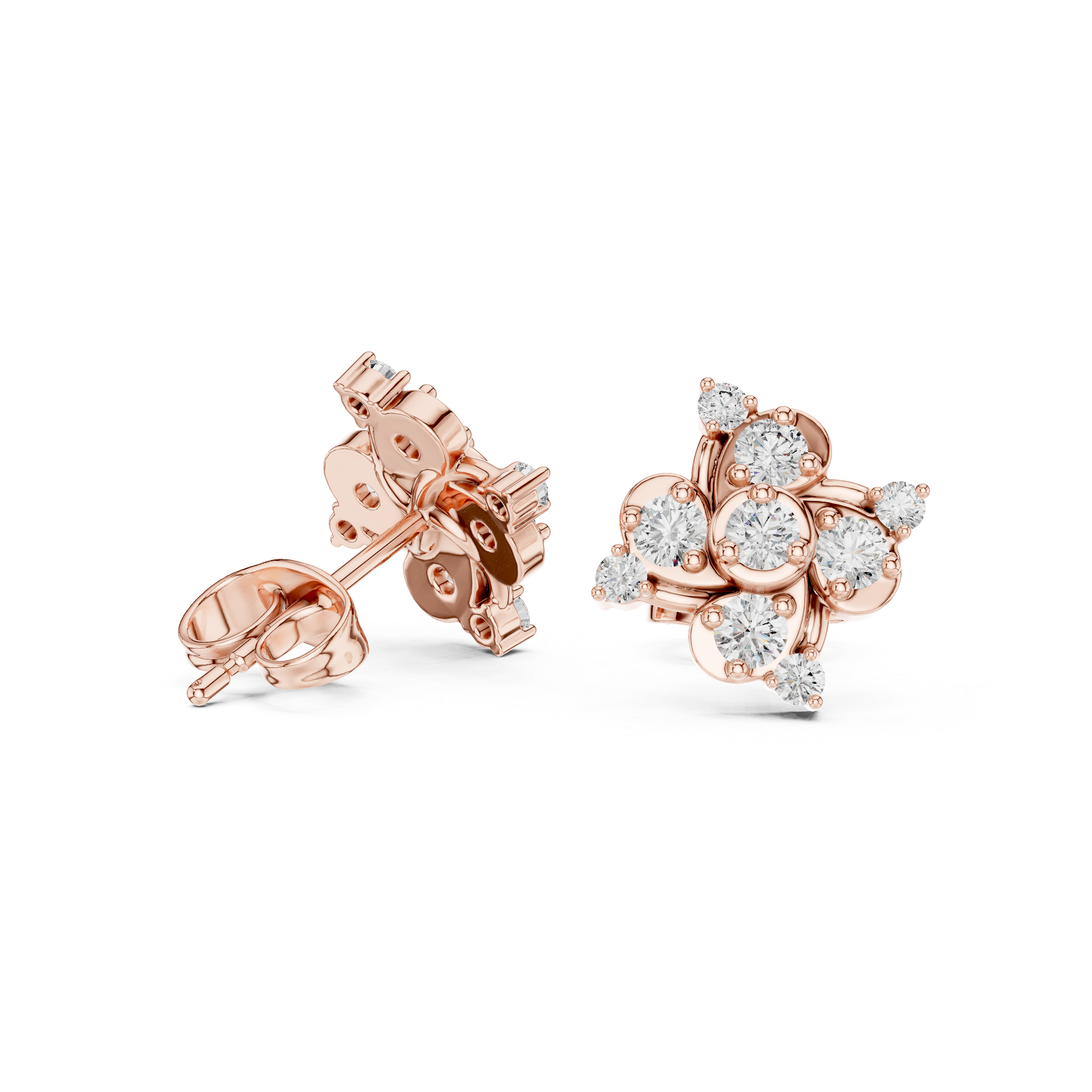 Waved diamond studs in lab growns|9K/14K