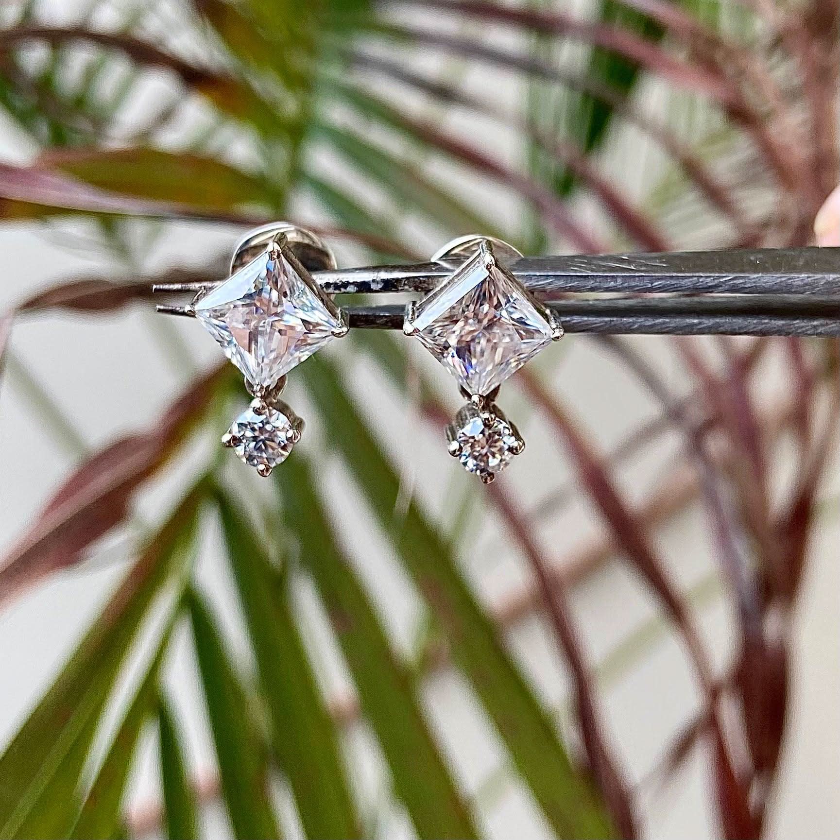 2 carat Moissanite ear studs with round drop| 925 sterling silver | GRA certified