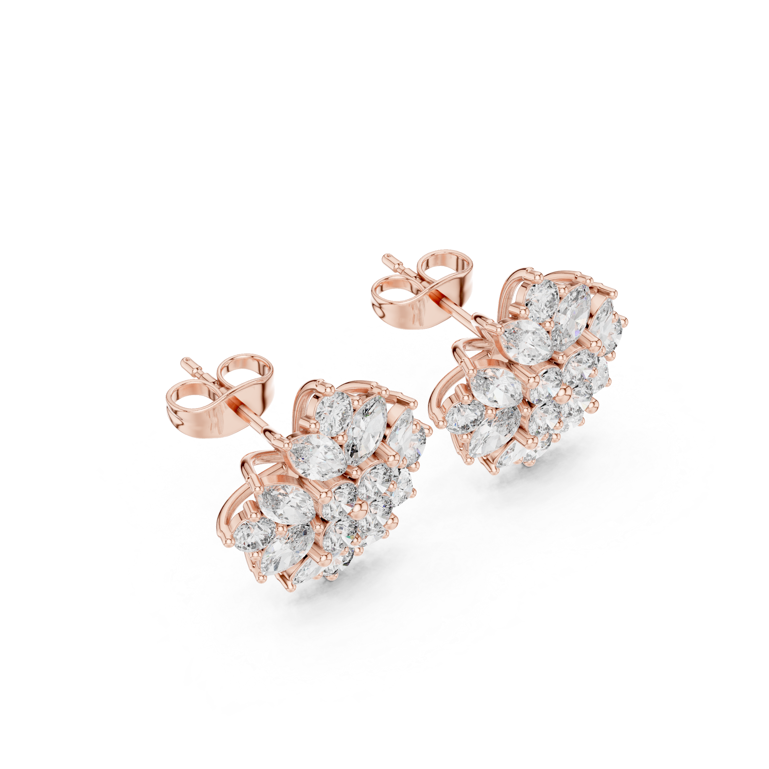 2.6 CT Round and Marquise Lab Grown Diamond Studs in 9K/14K Gold |WOKE