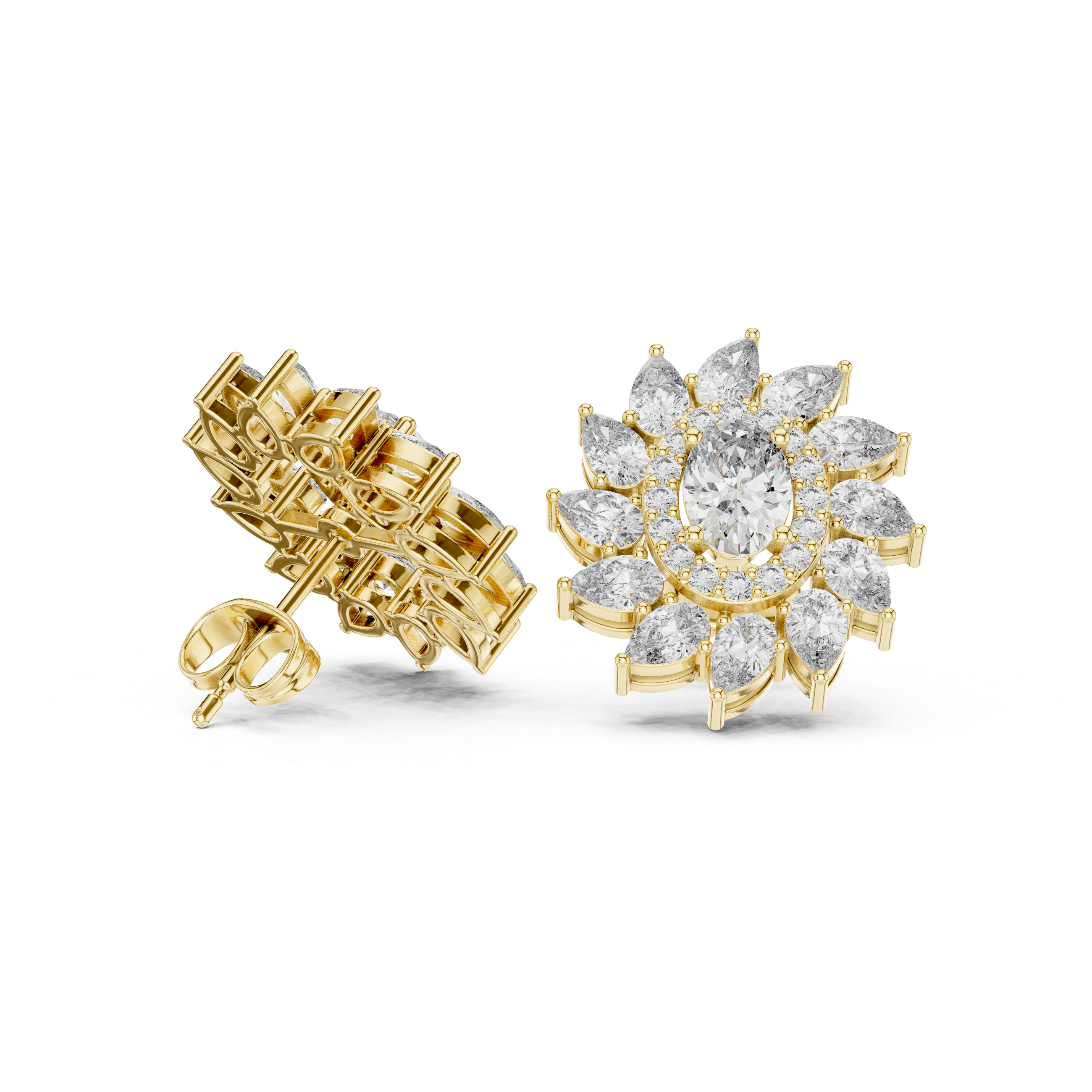 3.39 CT Round Pear & Oval Lab Grown Diamond Studs in 9K/14K Gold |WOKE