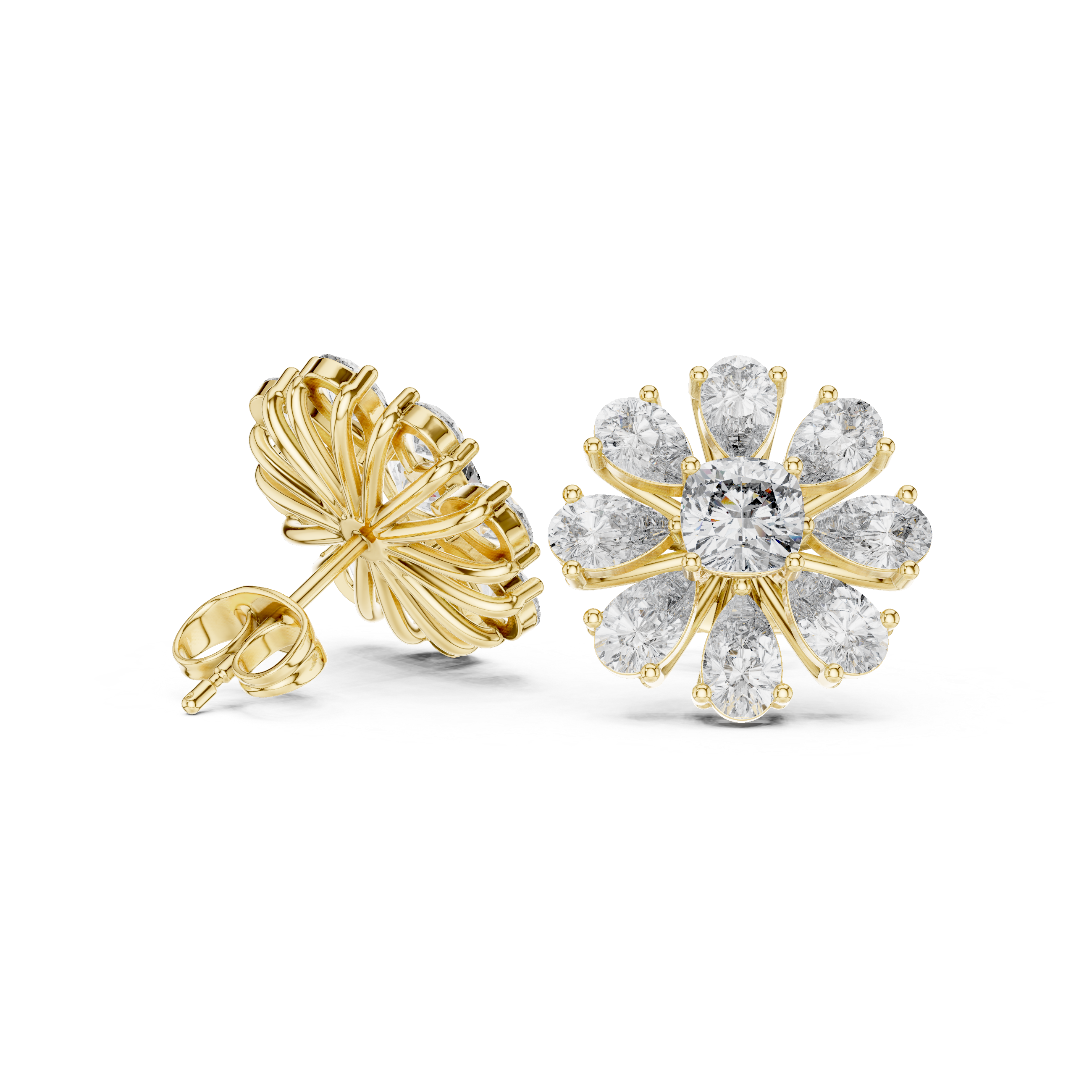 3.4 Pear and Cushin Lab Grown Diamond Studs in 9K/14K Gold |WOKE