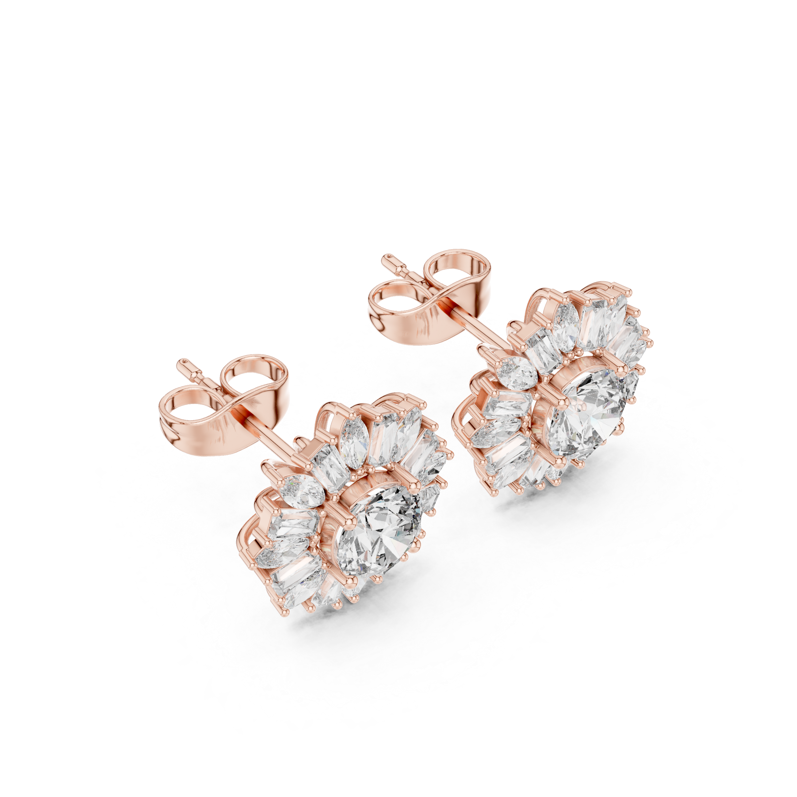 1.99 CT Marquise Round Custom Baguette Lab Grown Diamond Studs in 9K/14K Gold |WOKE