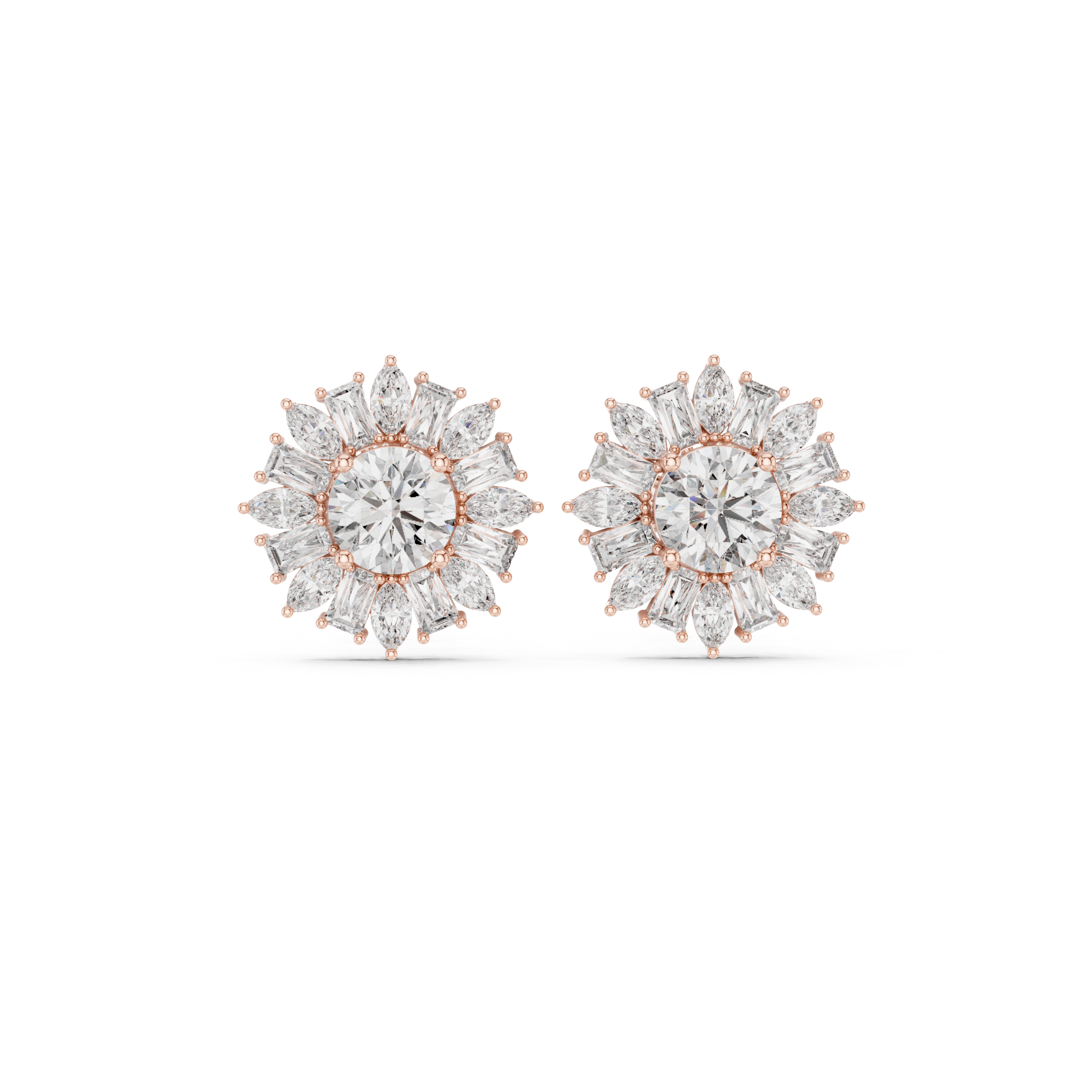 1.99 CT Marquise Round & Baguette Moissanite Studs in 9K Gold/925 Silver |WOKE
