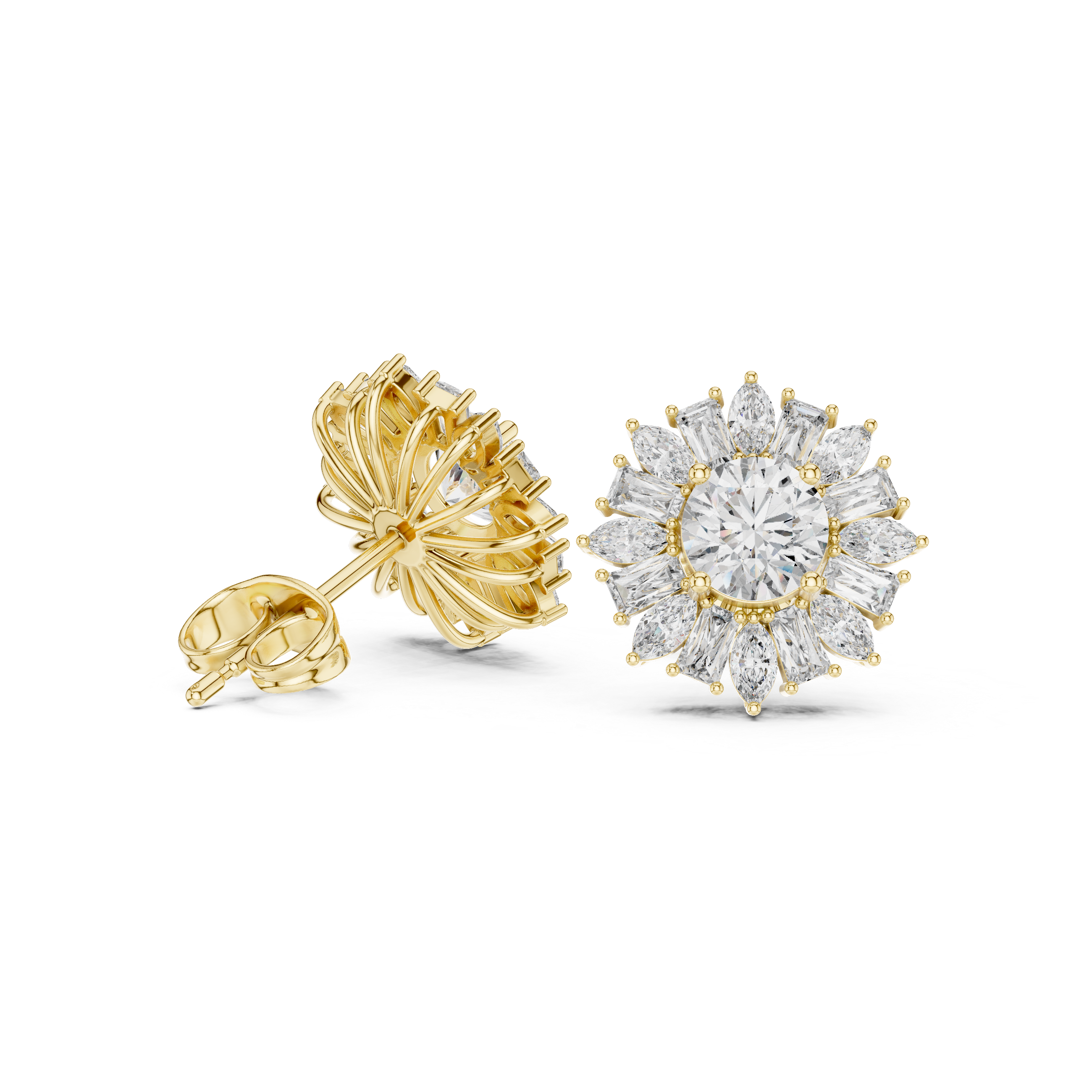 1.99 CT Marquise Round Custom Baguette Lab Grown Diamond Studs in 9K/14K Gold |WOKE