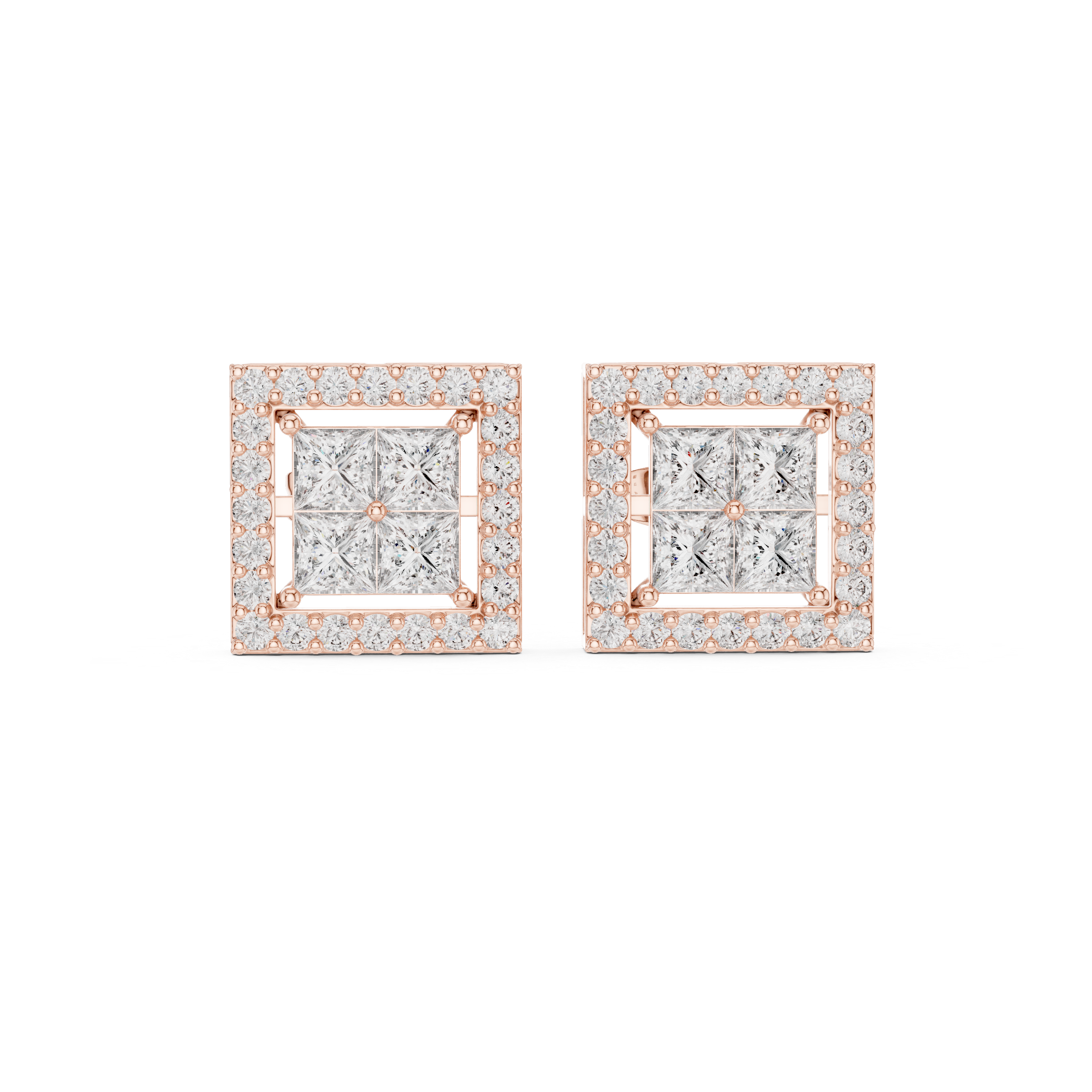 1.666 Princess & Round Moissanite Studs in 9K Gold/925 Silver |WOKE
