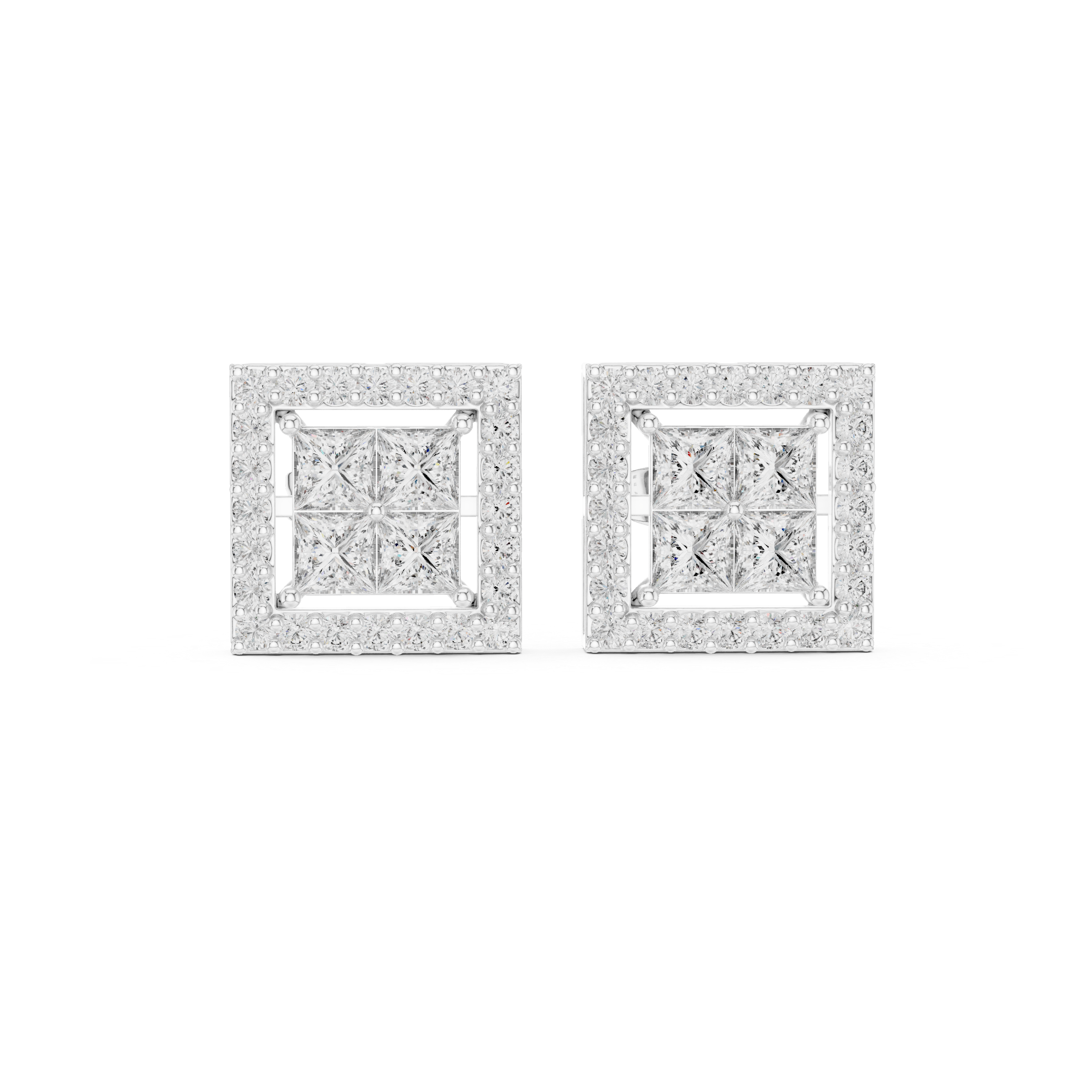 1.666 Princess & Round Moissanite Studs in 9K Gold/925 Silver |WOKE