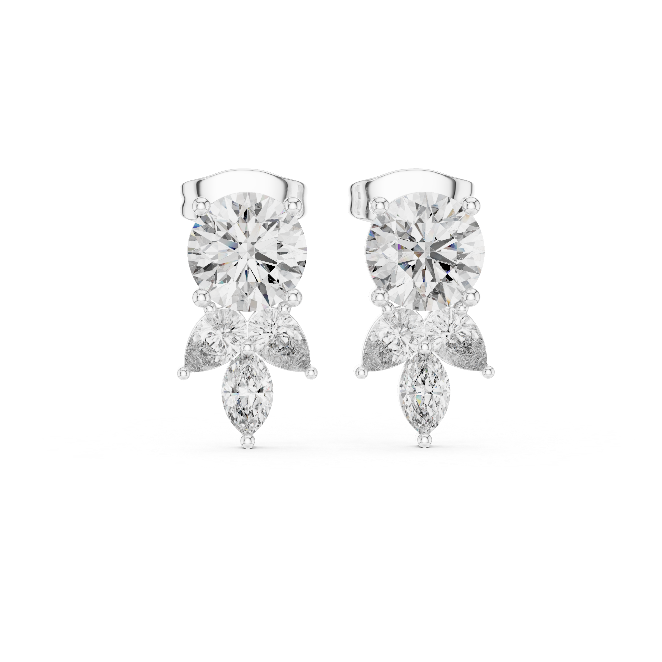 2.51 CT Round Marquise & Pear Moissanite Studs in 9K Gold/925 Silver |WOKE