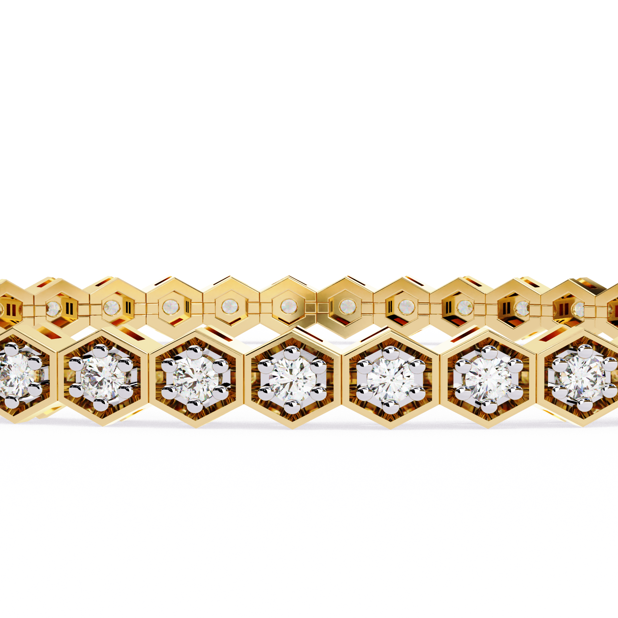 WOKE™ 2.66 carat ROUND cut Lab grown diamond honeycomb bracelet in 14k gold