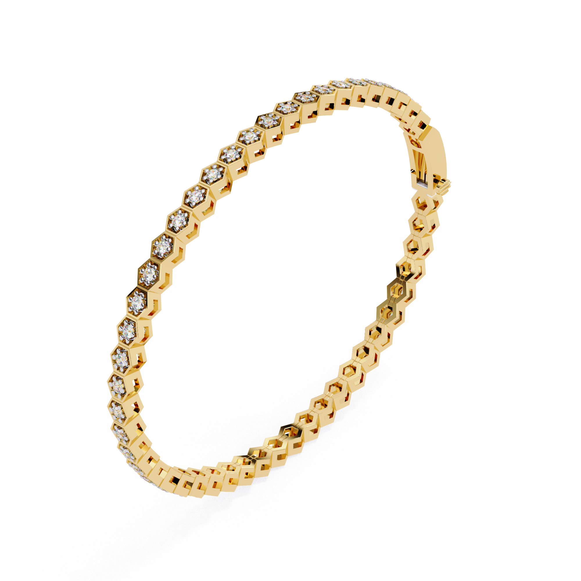 WOKE™ 2.66 carat ROUND cut Lab grown diamond honeycomb bracelet in 14k gold