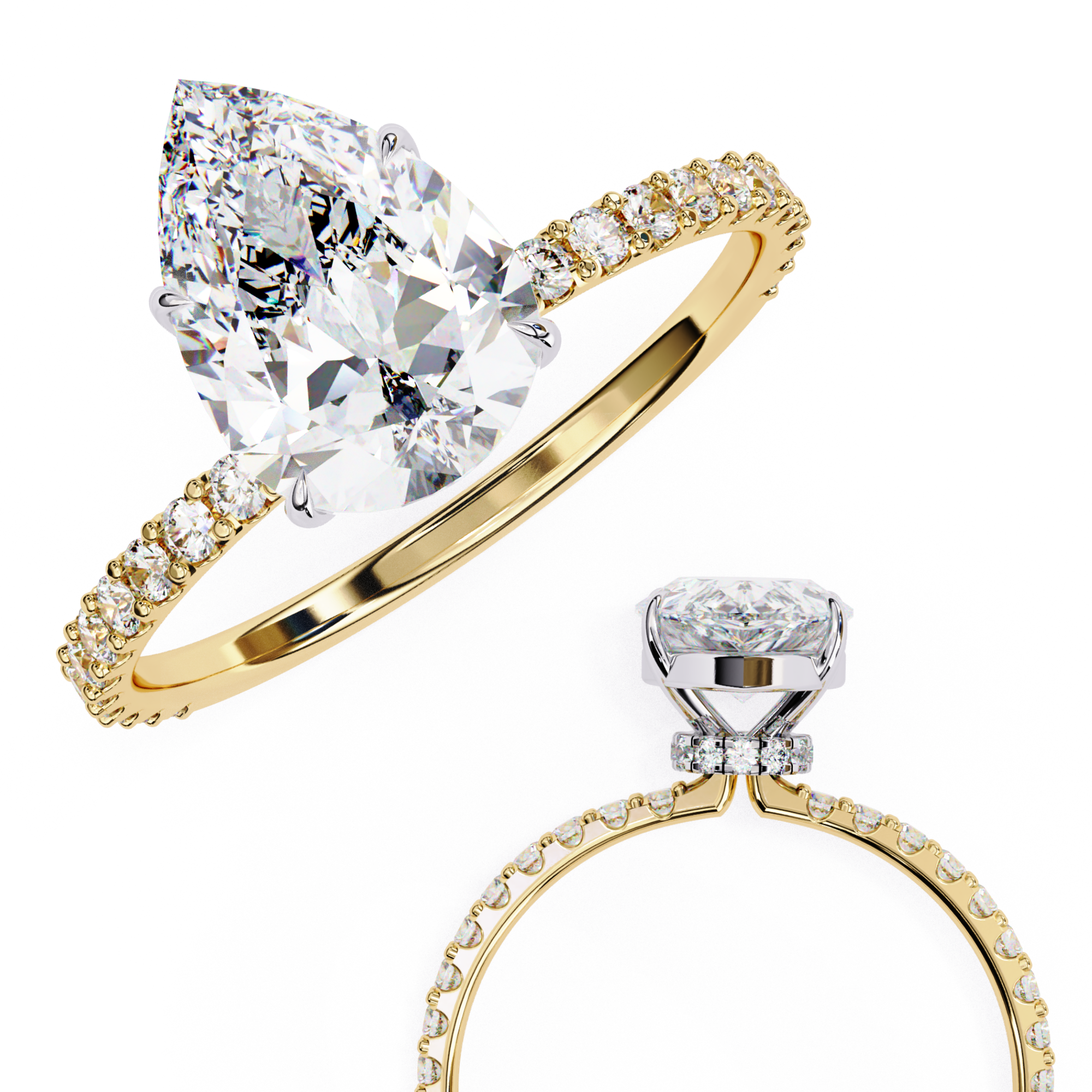 2CT Pear & Round Lab Grown Diamond Ring in 9K/14K Gold  | WOKE