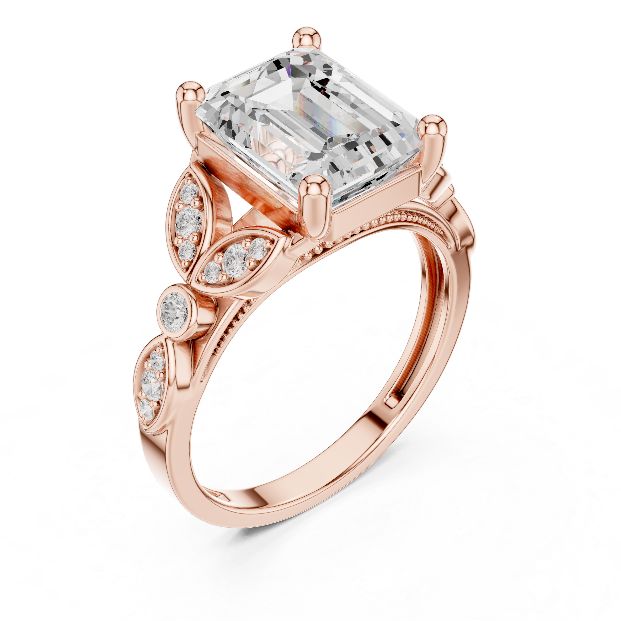 3.31 CT  Emerald & Round Lab Grown Diamond Ring | WOKE