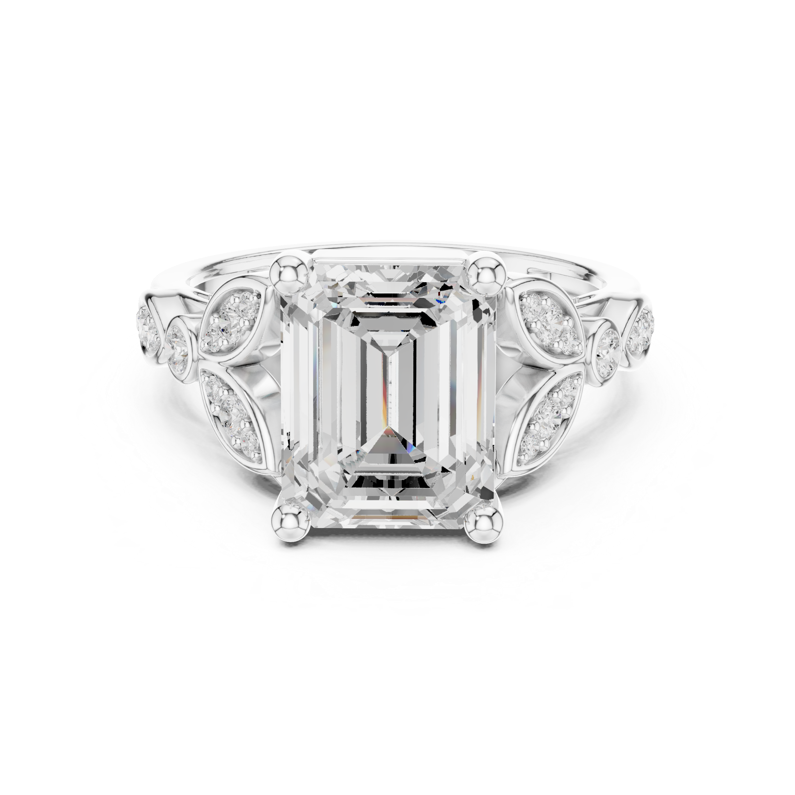 3.31 CT  Emerald & Round Lab Grown Diamond Ring | WOKE