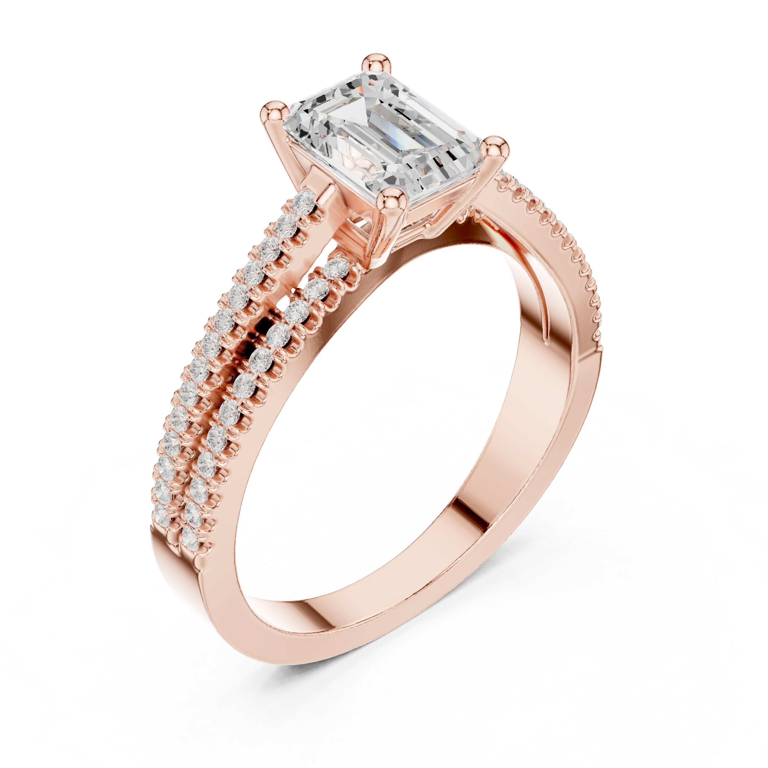 0.26 CT Emerald &  Round Lab Grown Diamond Ring | WOKE