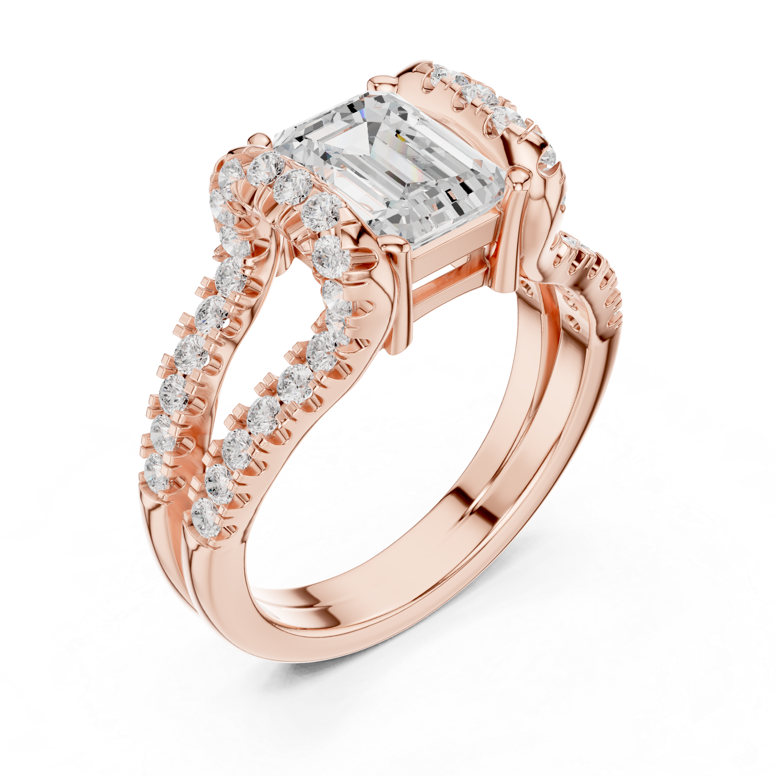 1.16 CT Emerald & Round Lab Grown Diamond Ring | WOKE