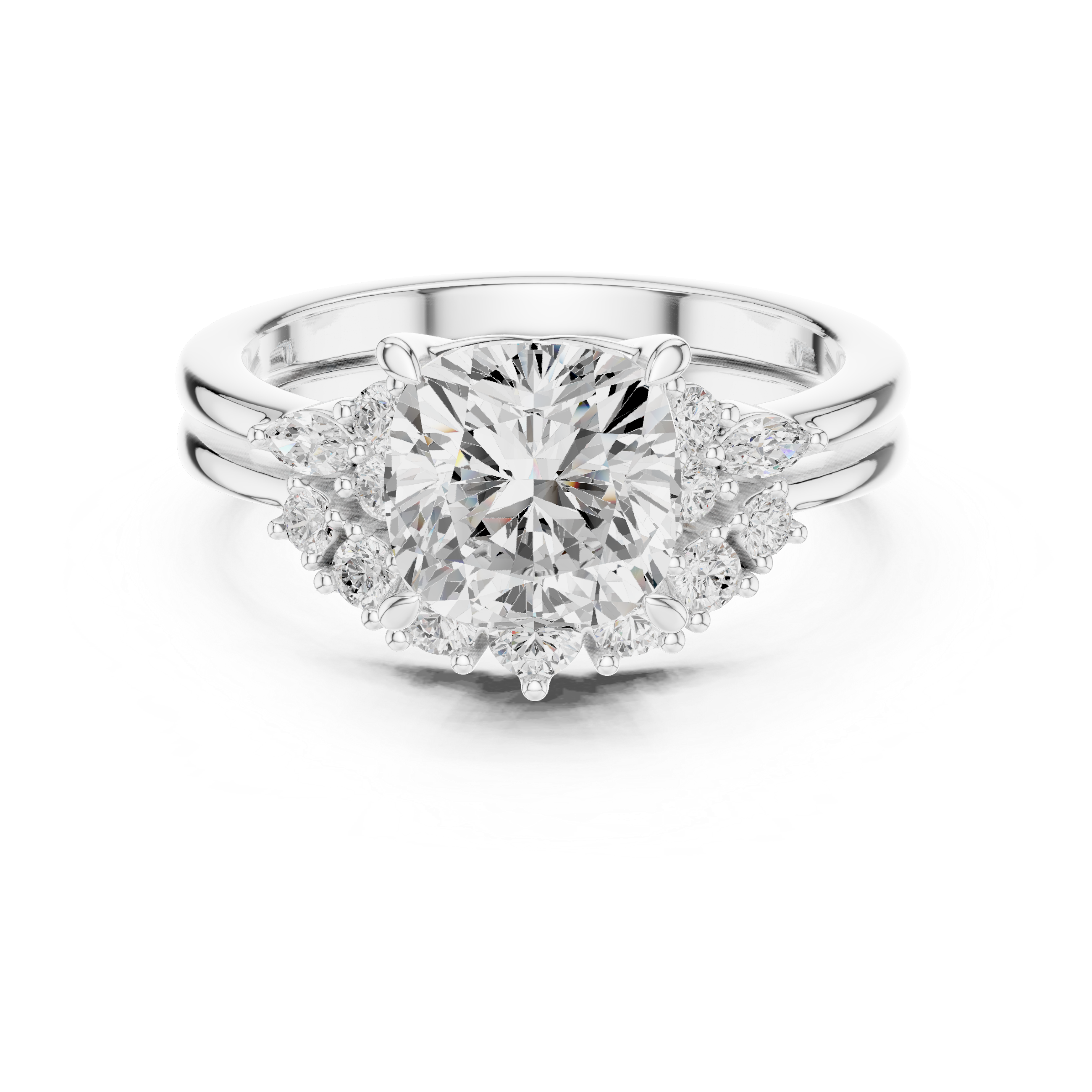 0.355 CT Cushion square Marquise &Round Lab Grown Diamond Ring | WOKE