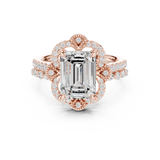 3.56 CT Marquise Emerald  & Round Lab Grown Diamond Ring | WOKE