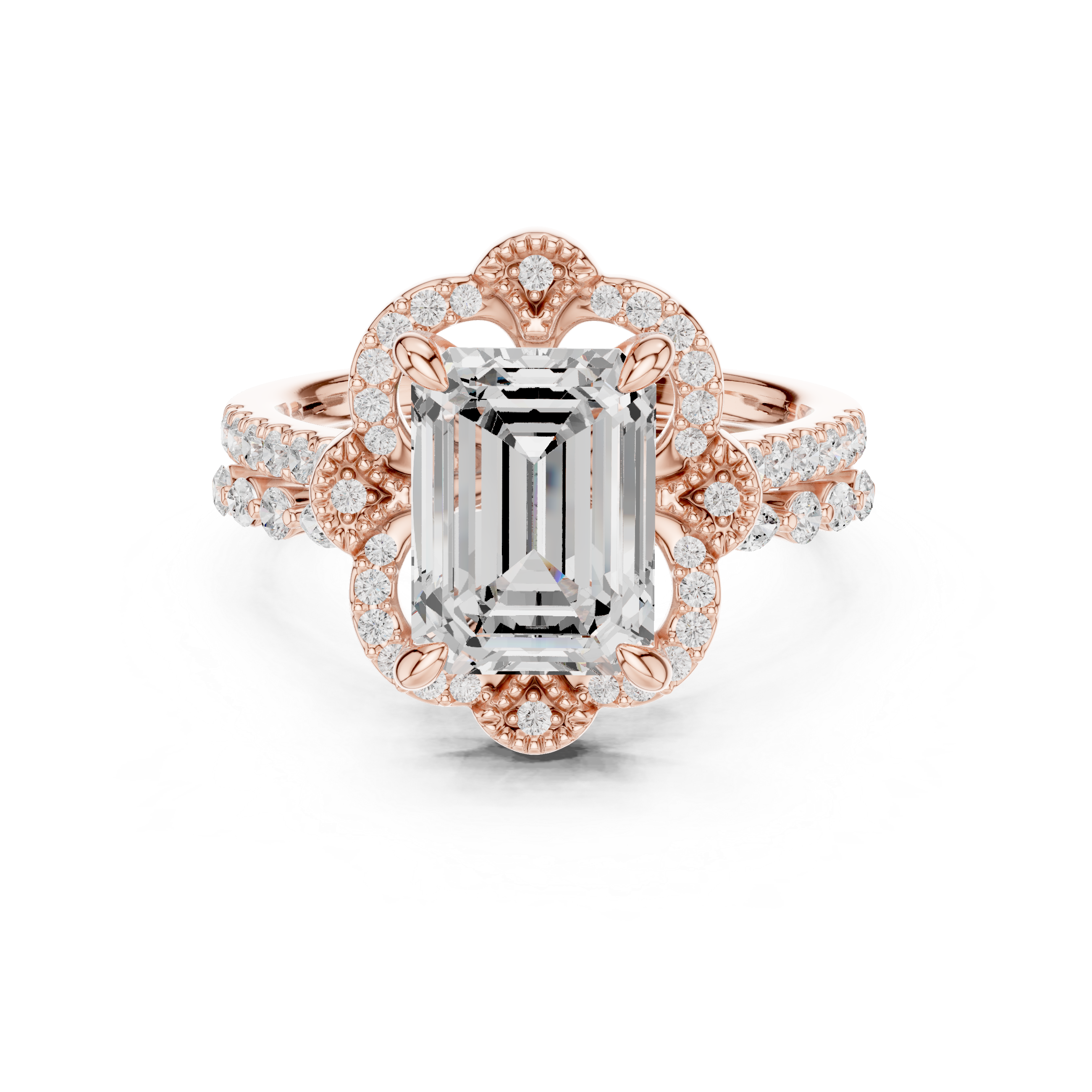 3.56 CT Marquise Emerald  & Round Lab Grown Diamond Ring | WOKE