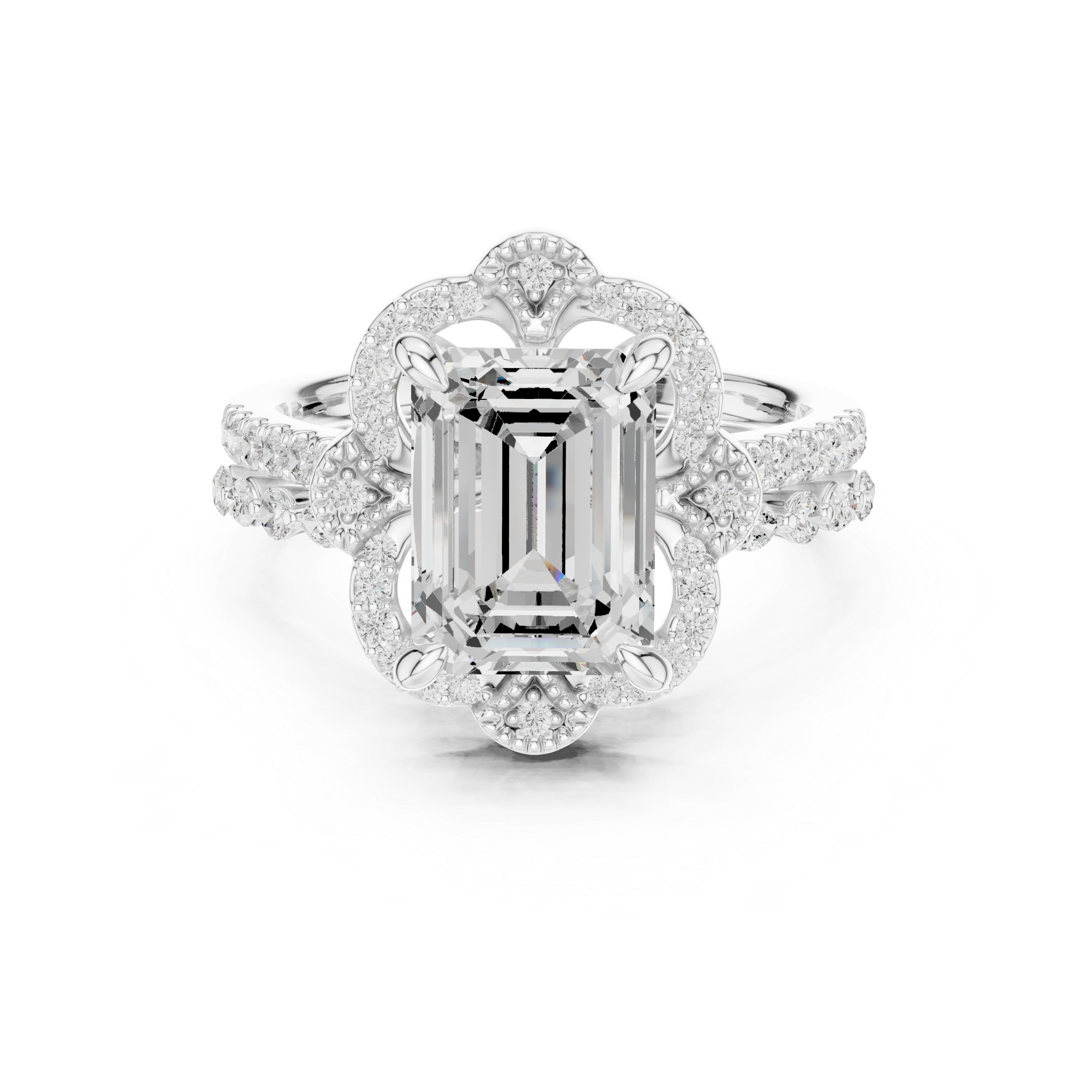 3.56 CT Marquise Emerald  & Round Lab Grown Diamond Ring | WOKE