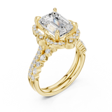 3.56 CT Marquise Emerald  & Round Lab Grown Diamond Ring | WOKE