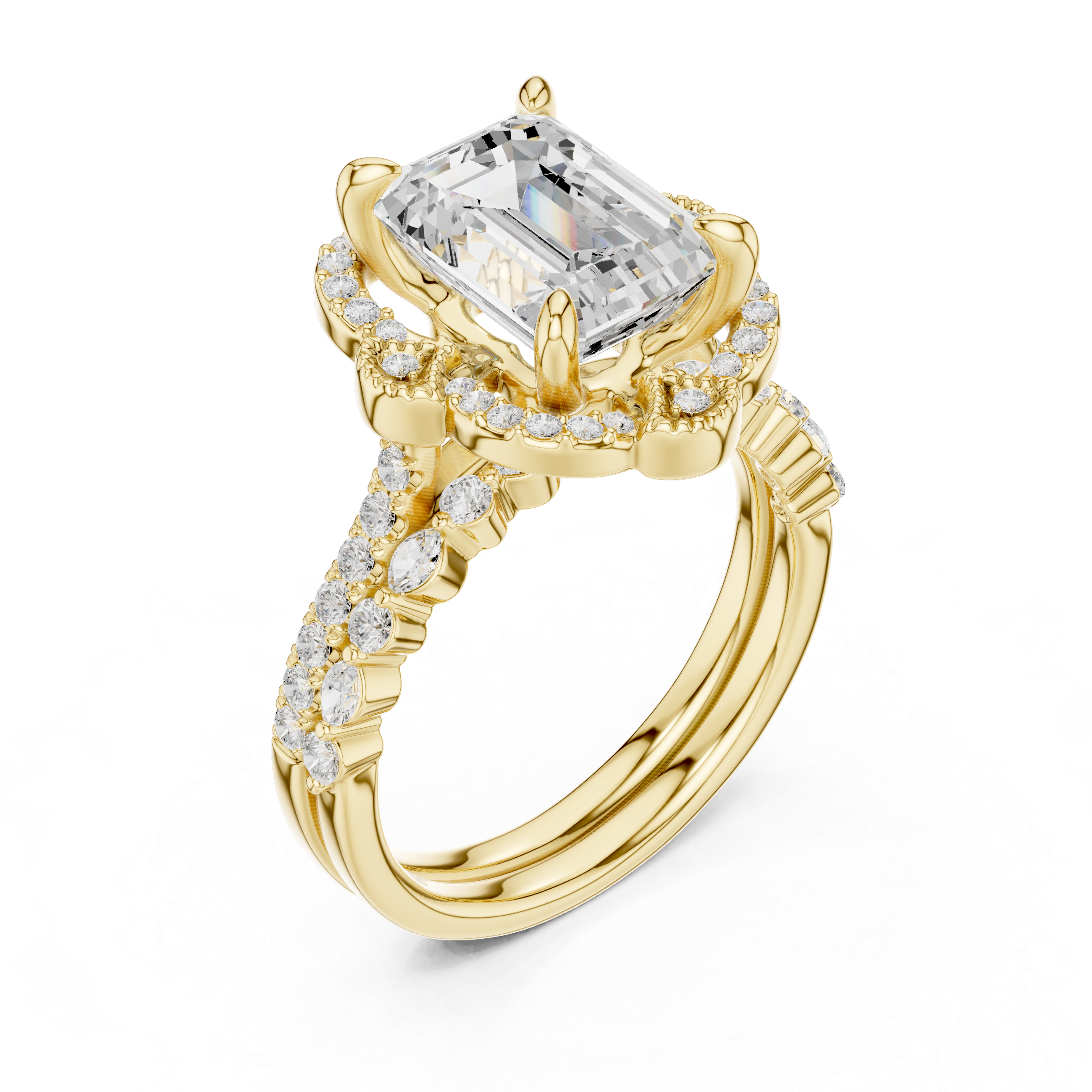 3.56 CT Marquise Emerald  & Round Lab Grown Diamond Ring | WOKE