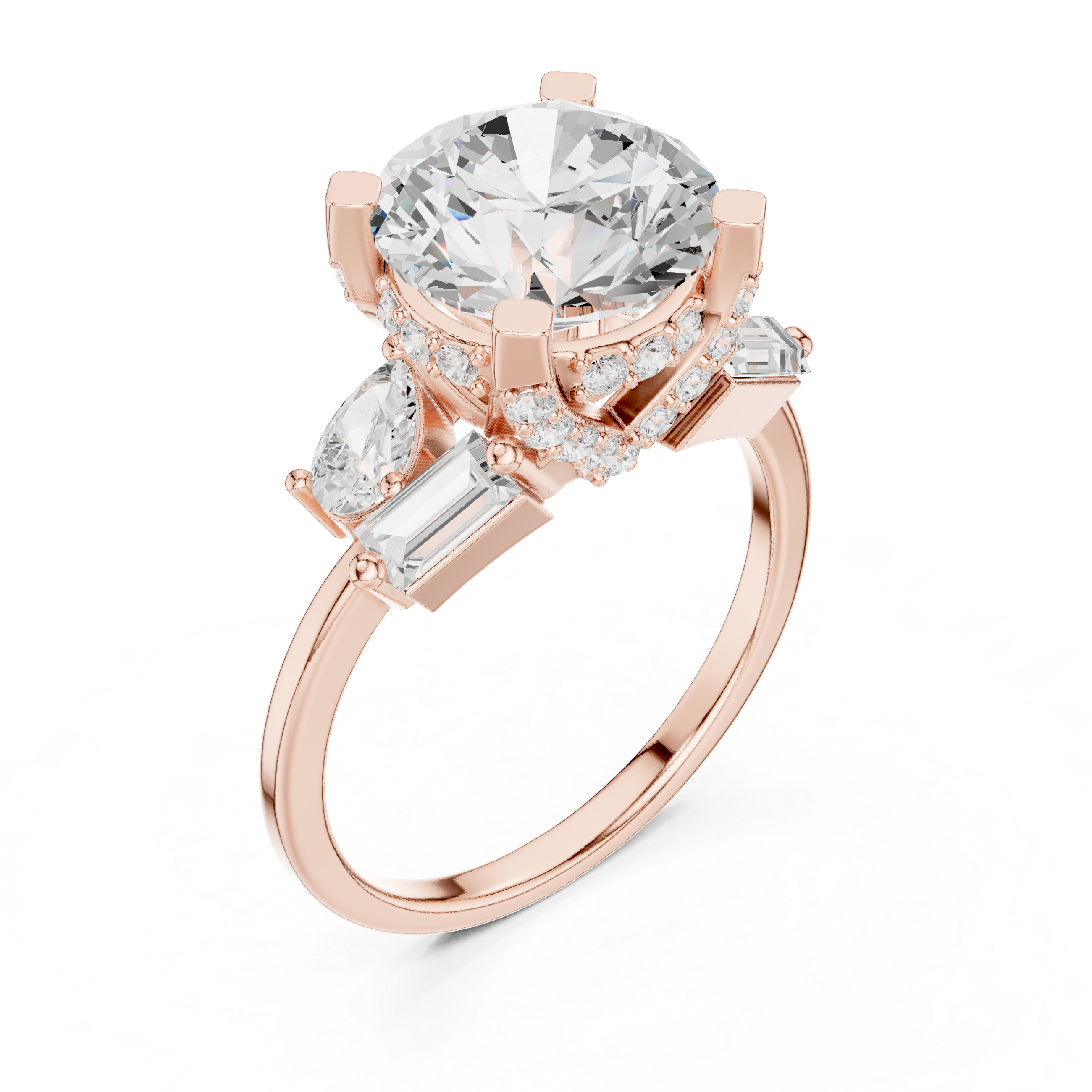 3.874 CT Baguette Pear & Round Lab Grown Diamond Ring | WOKE