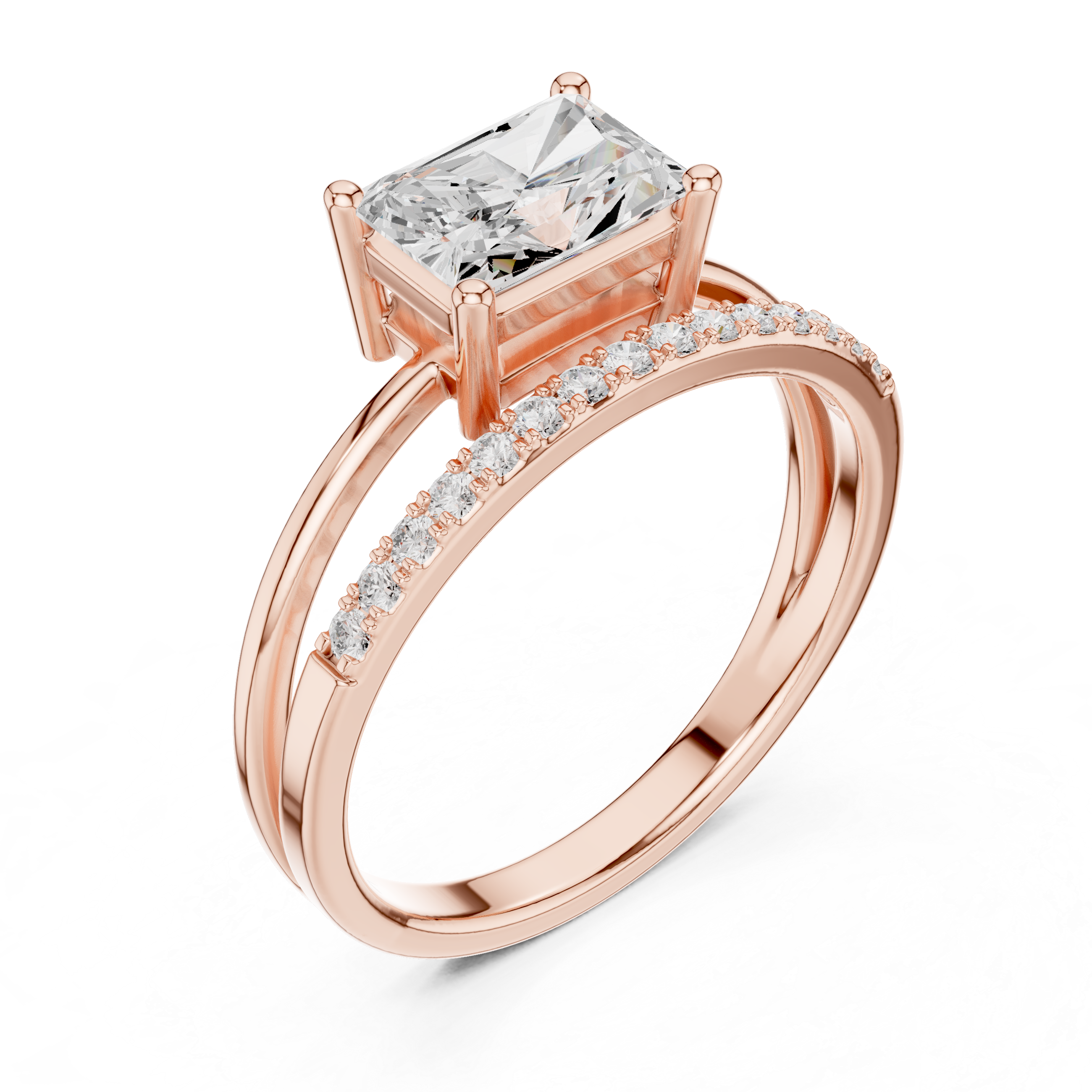 1.37 CT Radiant & Round Lab Grown Diamond Ring | WOKE