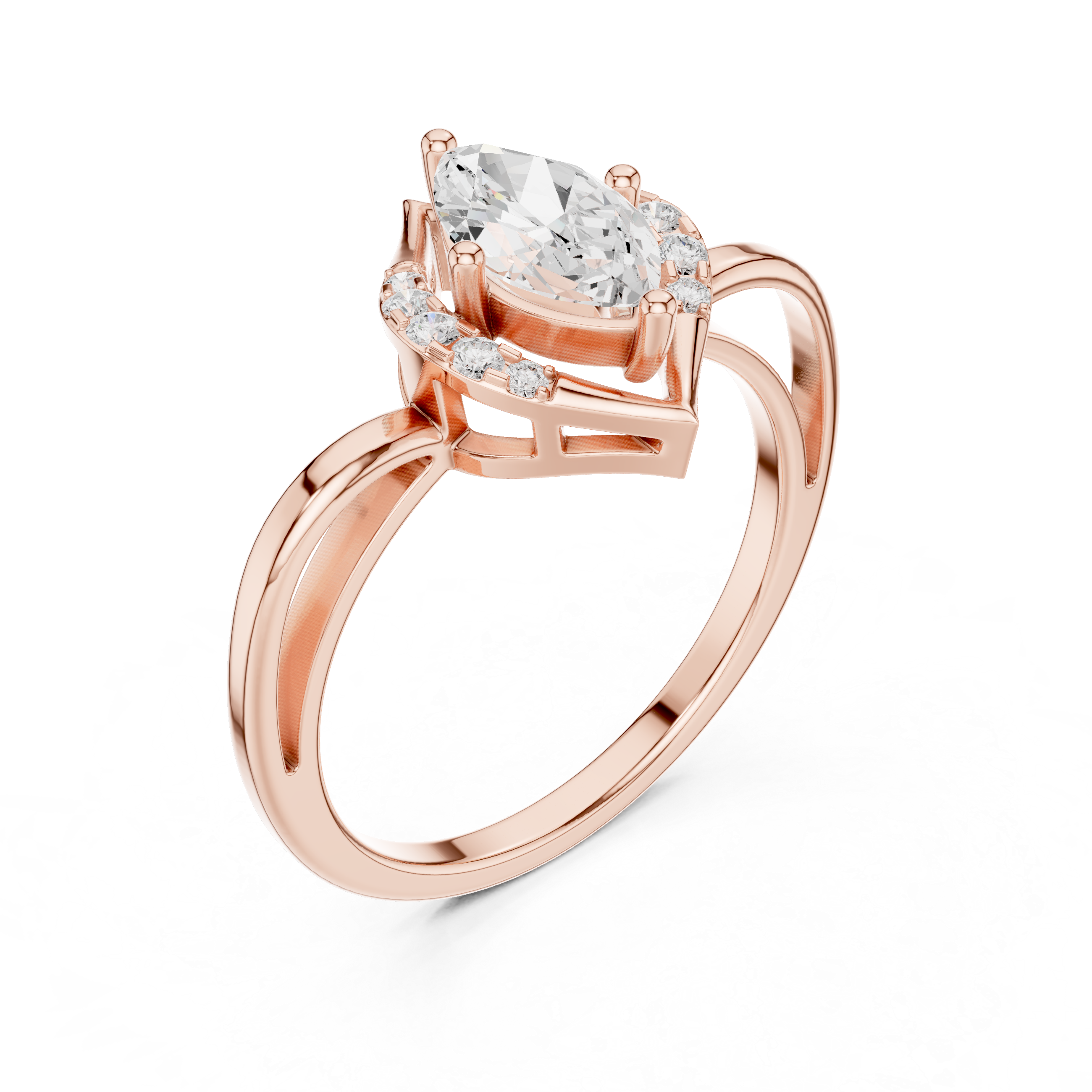 0.88CT Marquise & Round Lab Grown Diamond Ring | WOKE