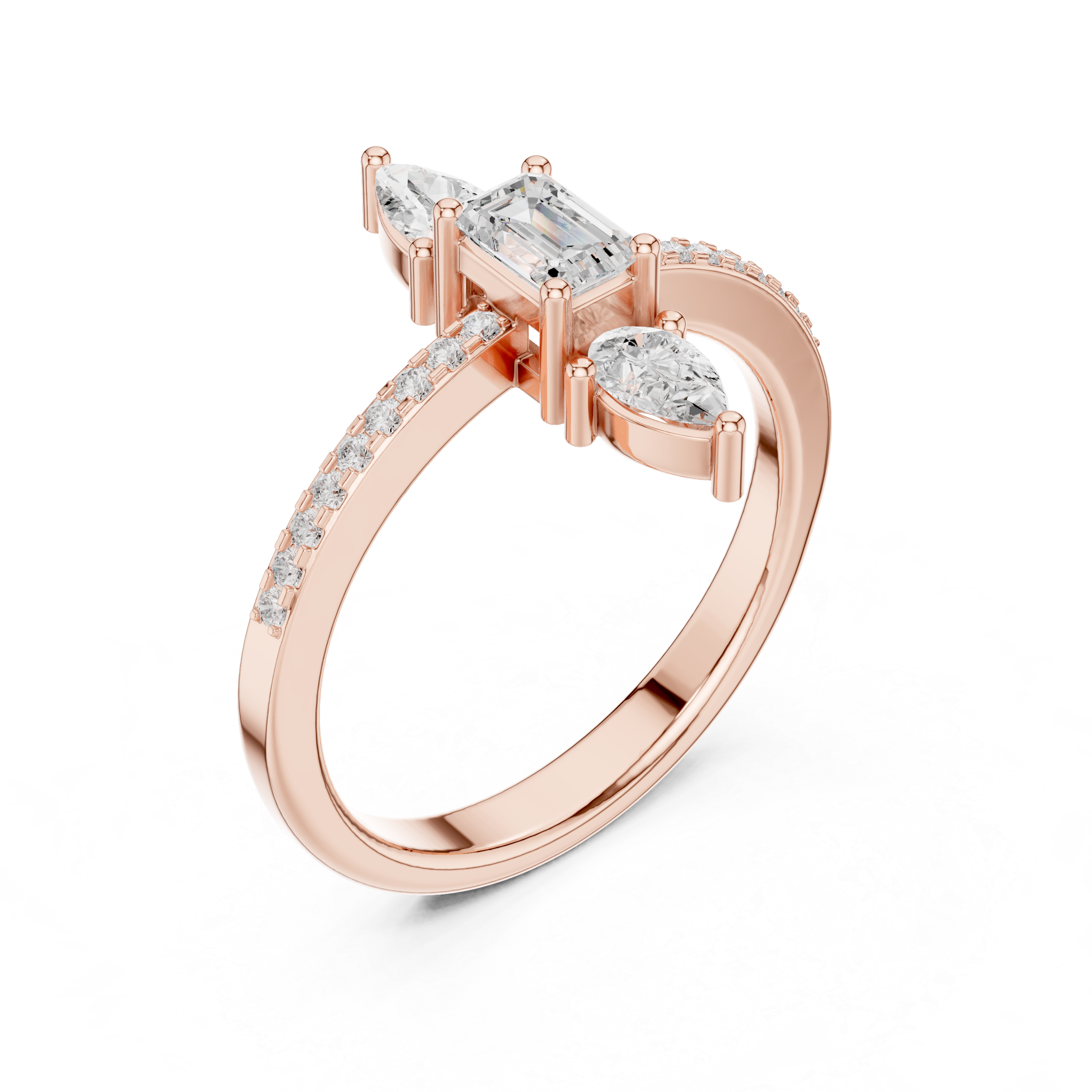 0.698 CT Round Pear & Emerald  Lab Grown Diamond Ring | WOKE
