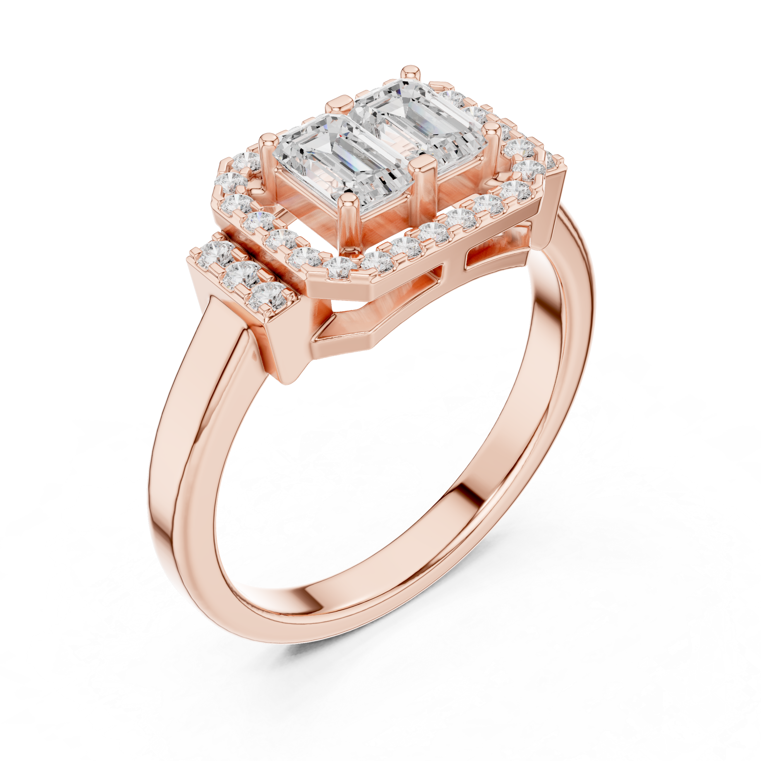 0.764CT Emerald  & Round Mossonite Ring | WOKE