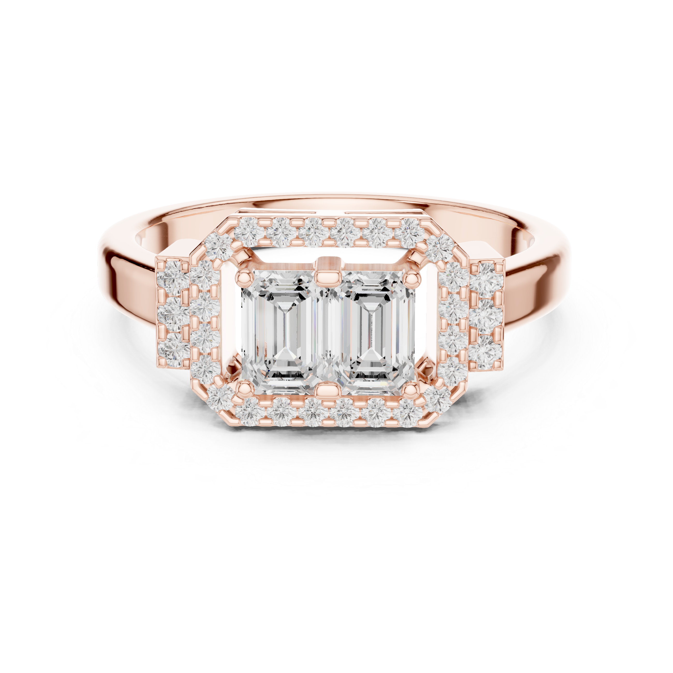 0.764CT Emerald  & Round Mossonite Ring | WOKE