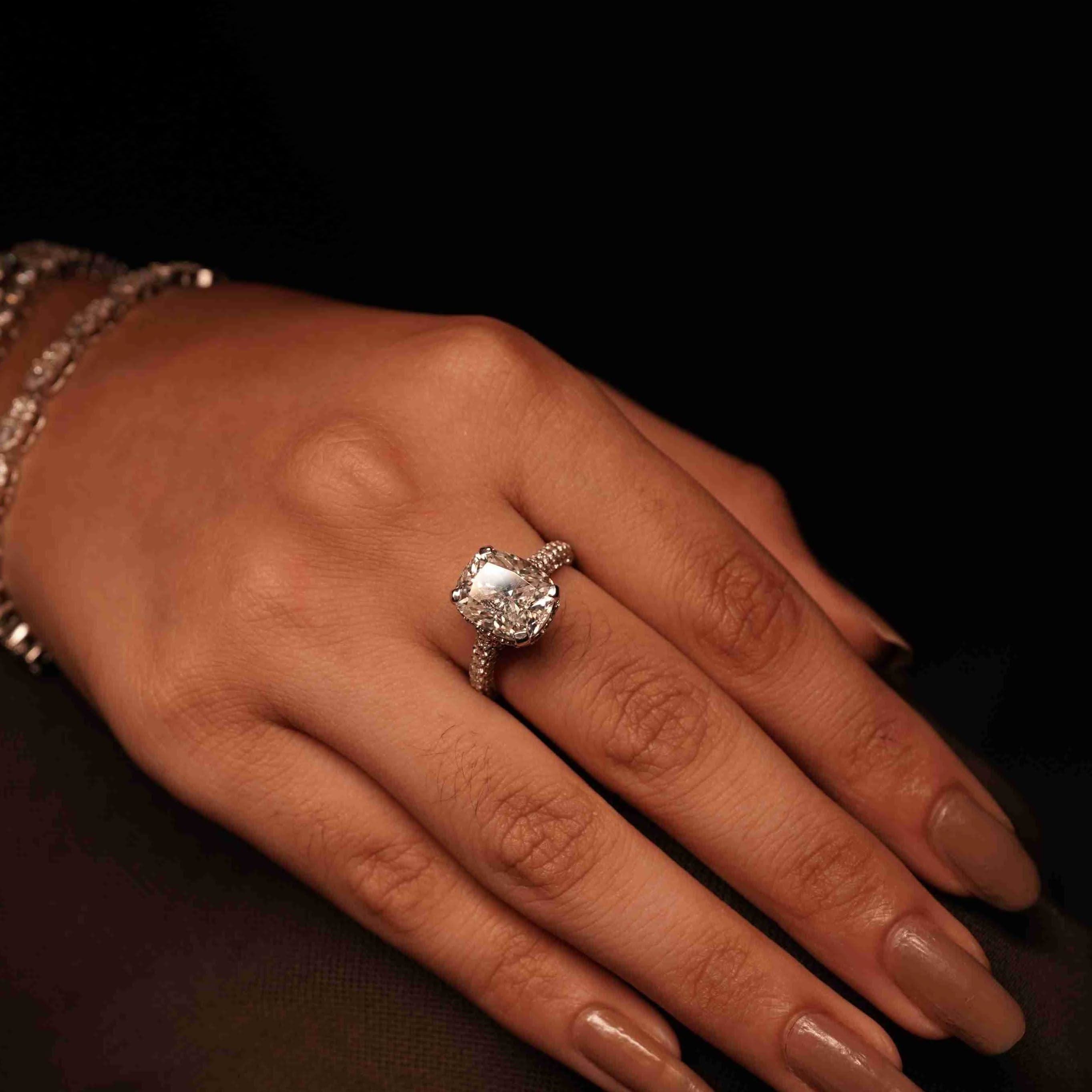 4 CT hidden halo cushion moissanite ring |