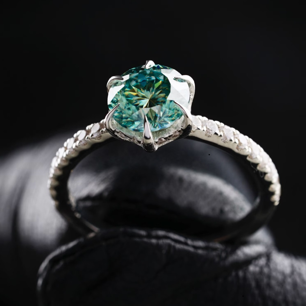 PORTUGESE cut blue/green round ring | 925/9K GOLD