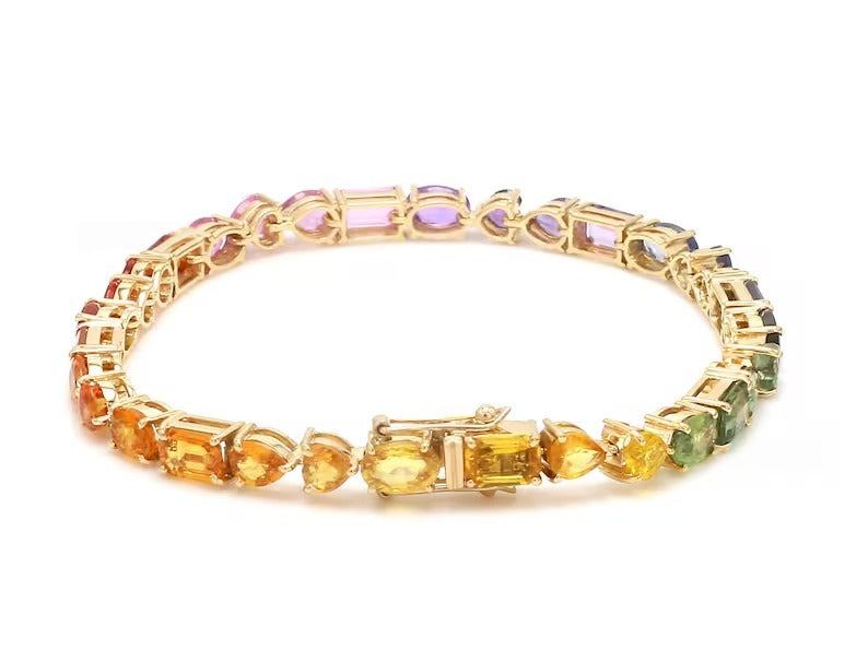 Rainbow sapphire emerald cut mix shape tennis bracelet  | WOKE