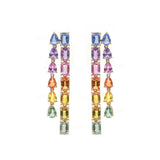 Rainbow sapphire emerald cut pear cut dangling earrings| WOKE