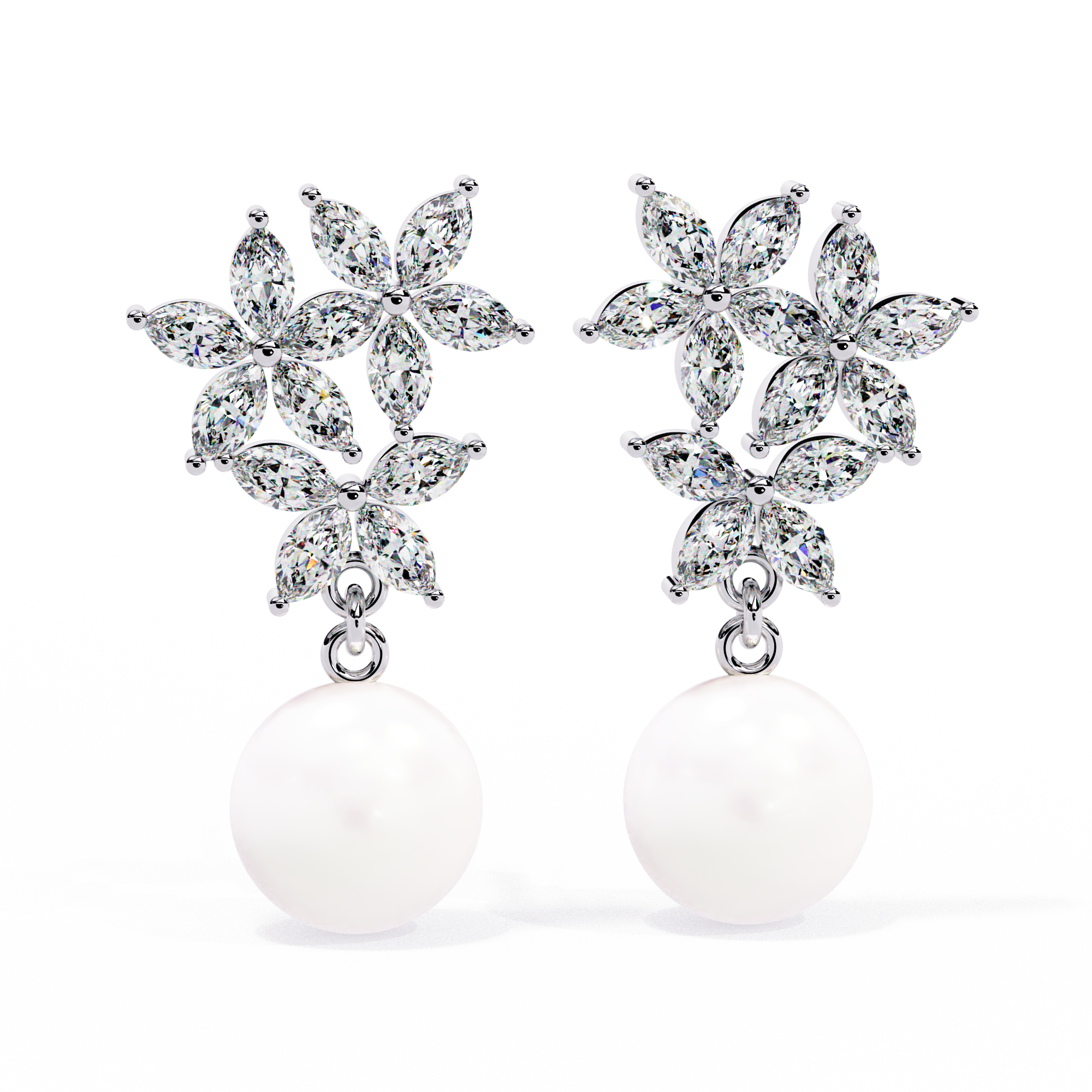 WOKE™ Moon and stars Moissanite with pearls studs in 925 Silver/9K Gold